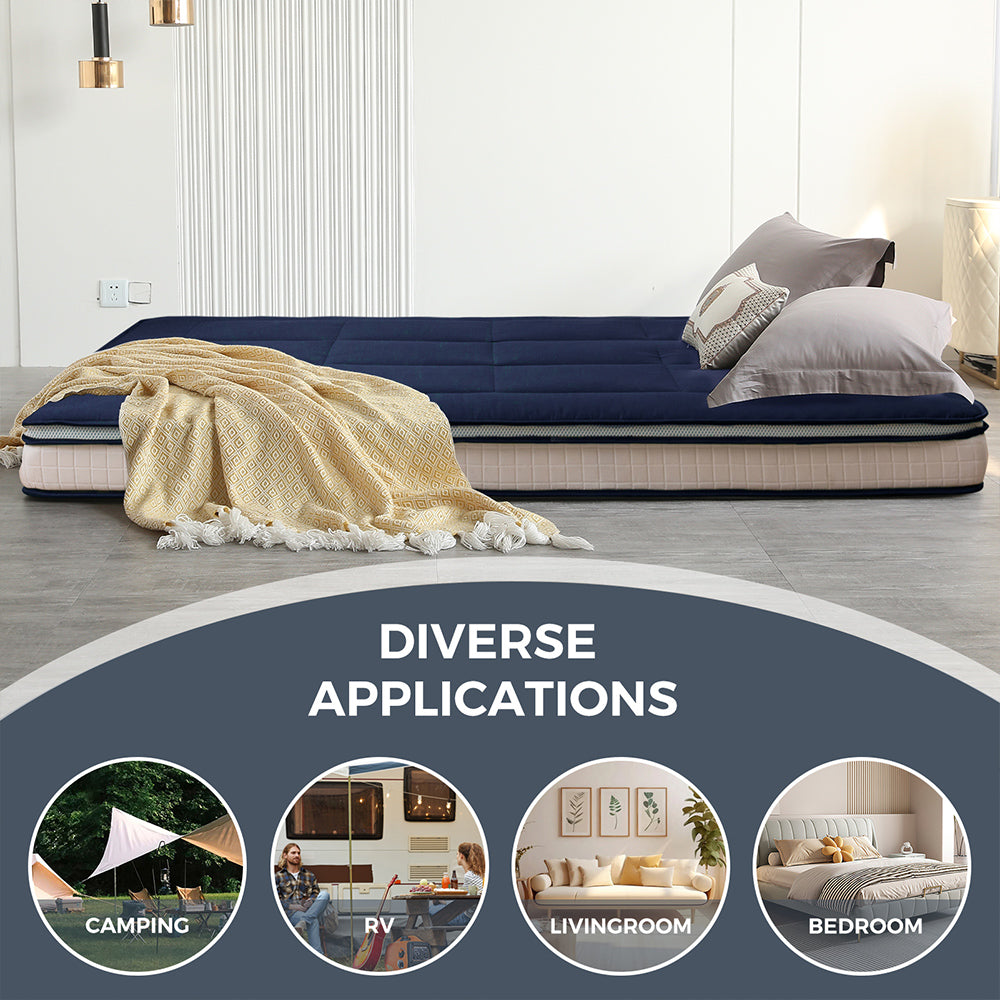 MAXYOYO Japanese Floor Futon Mattress - Thick Padded & Portable Navy Blue Floor Bed for Guest Room, Dorm, Camping & Travel