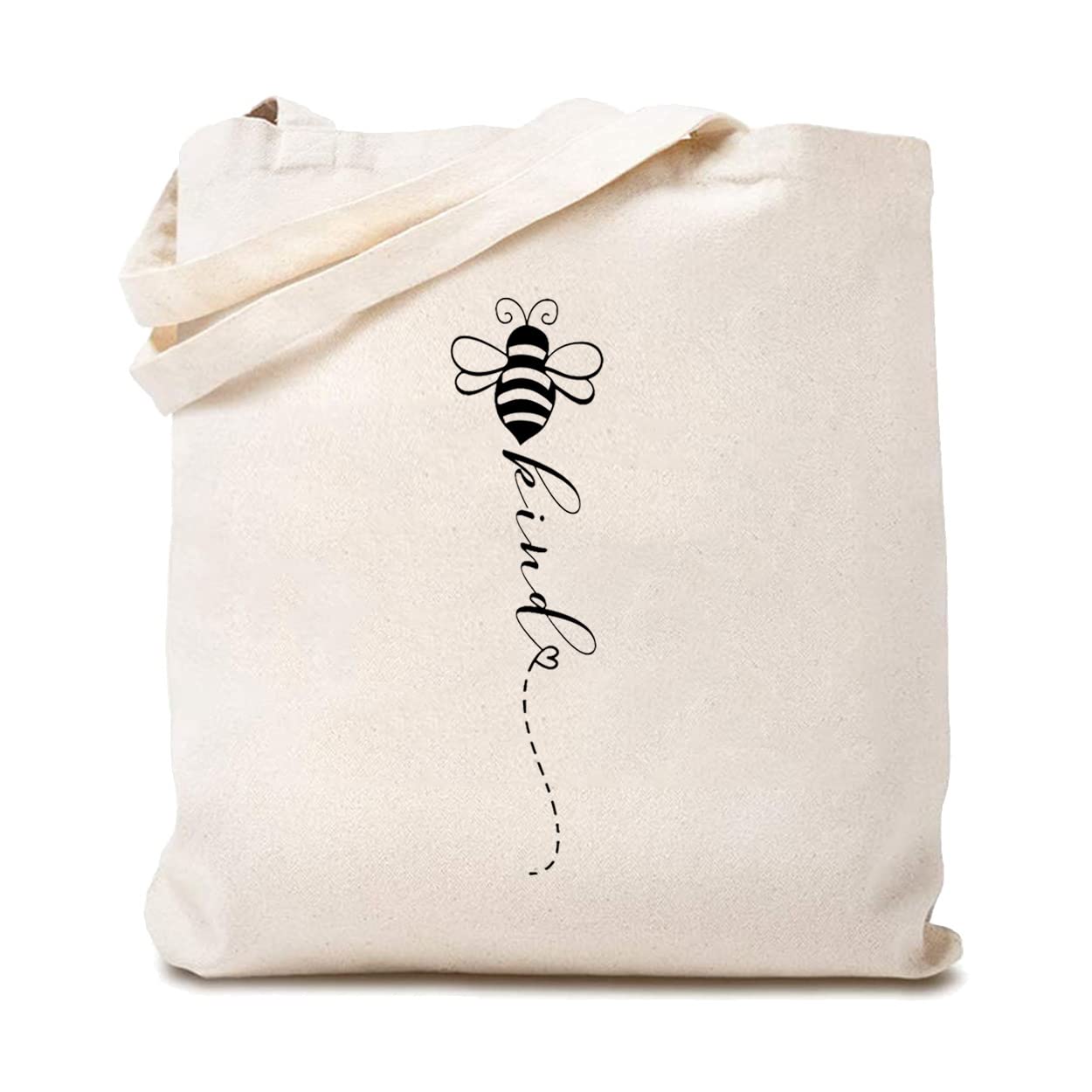 Bee Cute Graphic Canvas Tote Bag for Women - Eco-Friendly Reusable Grocery Shopping Bag with Kind Letter Print, Perfect for Work, School & Daily Use