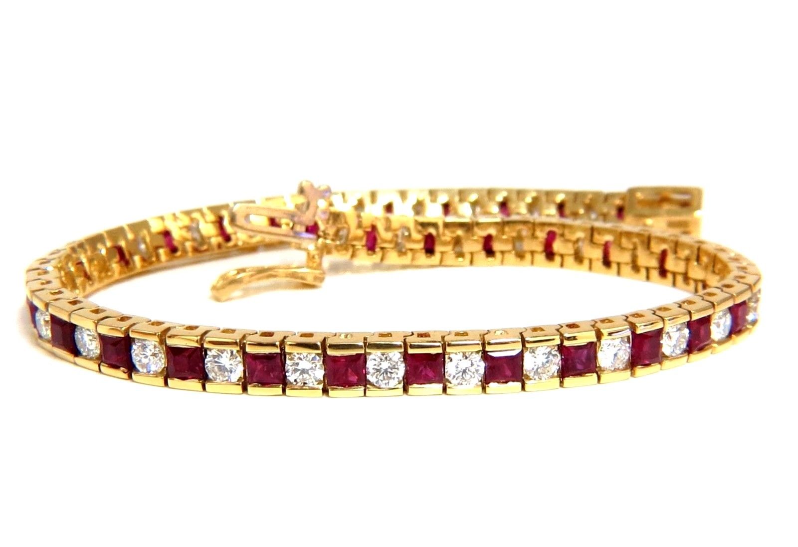 7.20ct Natural Ruby & Diamond Channel Line Bracelet in 14K Gold - Elegant Jewelry for Weddings, Anniversaries & Special Occasions