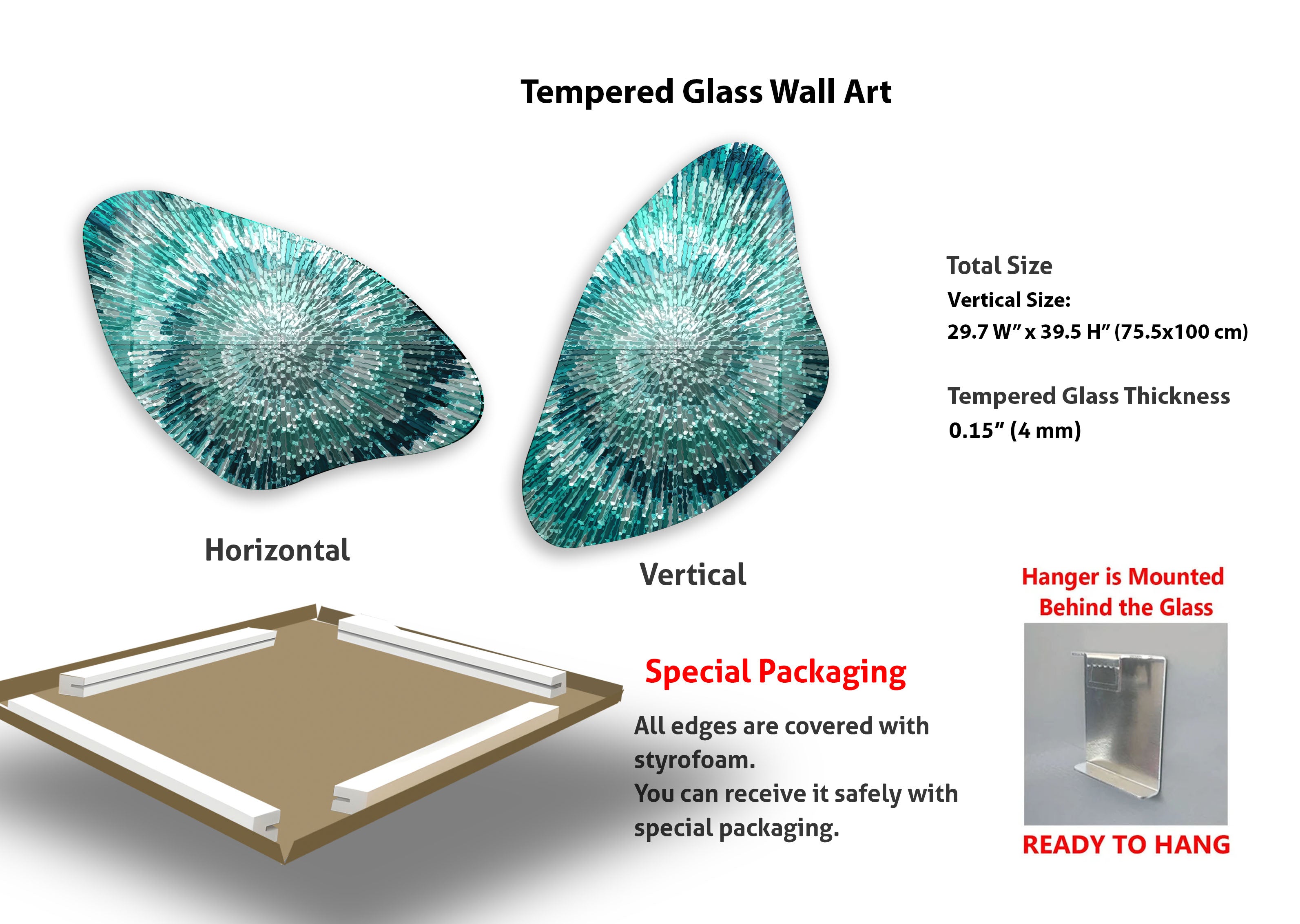 Abstract Turquoise Aesthetic Glass Wall Art - Modern Home Decor for Living Room, Bedroom & Office - Handmade Blue Ocean Inspired Glass Panel for Unique Wall Design