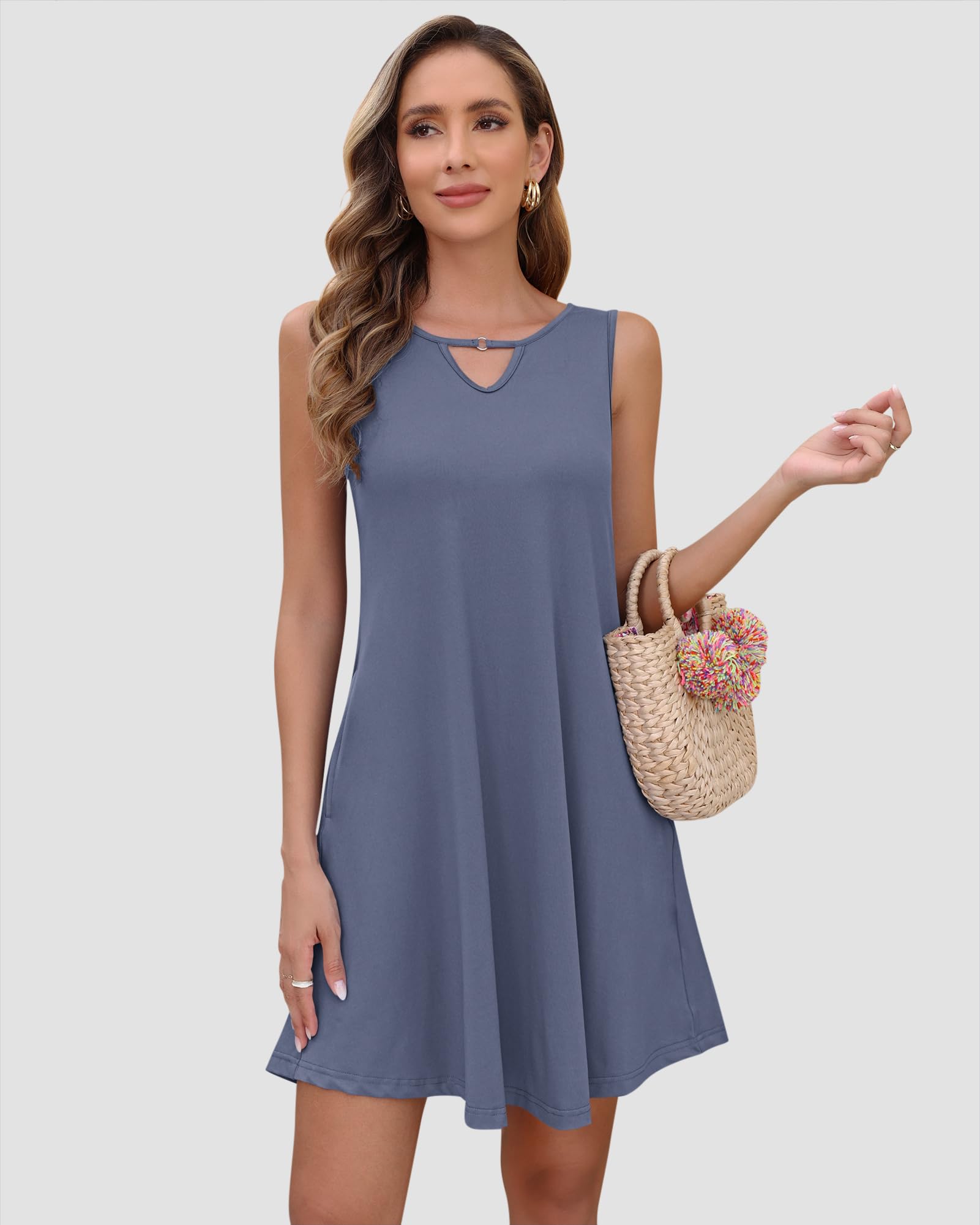 Women's Casual Sleeveless Sundress - Flowy Summer Dress with Pockets, Beach Cover Up, Party & Vacation Outfit
