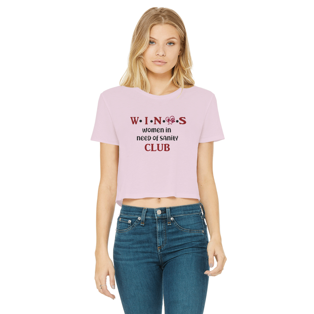 WineyBitches.Co Winos Club Classic Women's Cropped Raw Edge T-Shirt | Vintage Style Tee for Wine Lovers | Casual Outfit for Girls Night Out & Wine Tasting Events