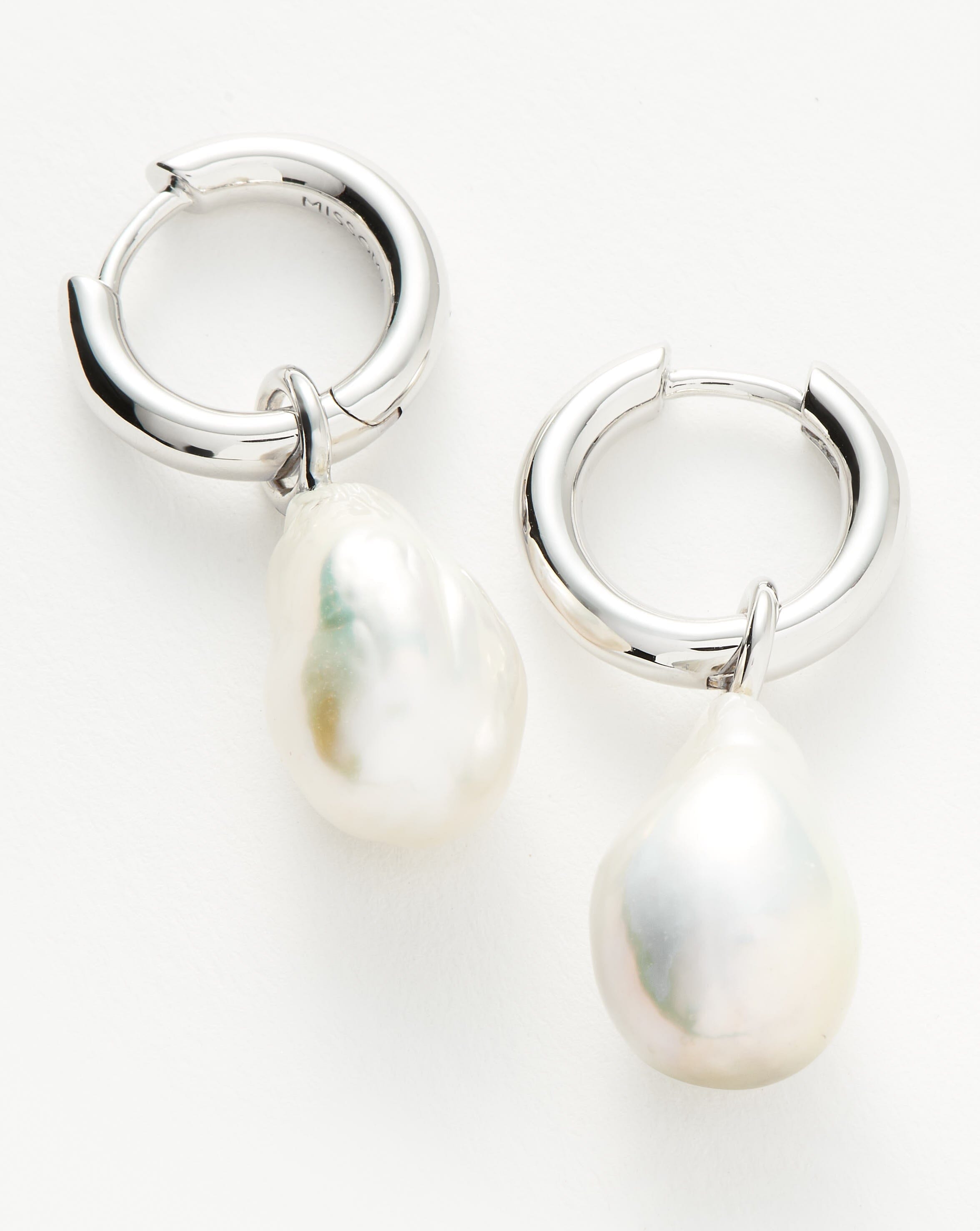 Baroque Pearl Drop Tunnel Mini Hoop Earrings - Sterling Silver 925 | Elegant Boho Jewelry for Women | Perfect for Parties, Weddings & Everyday Wear