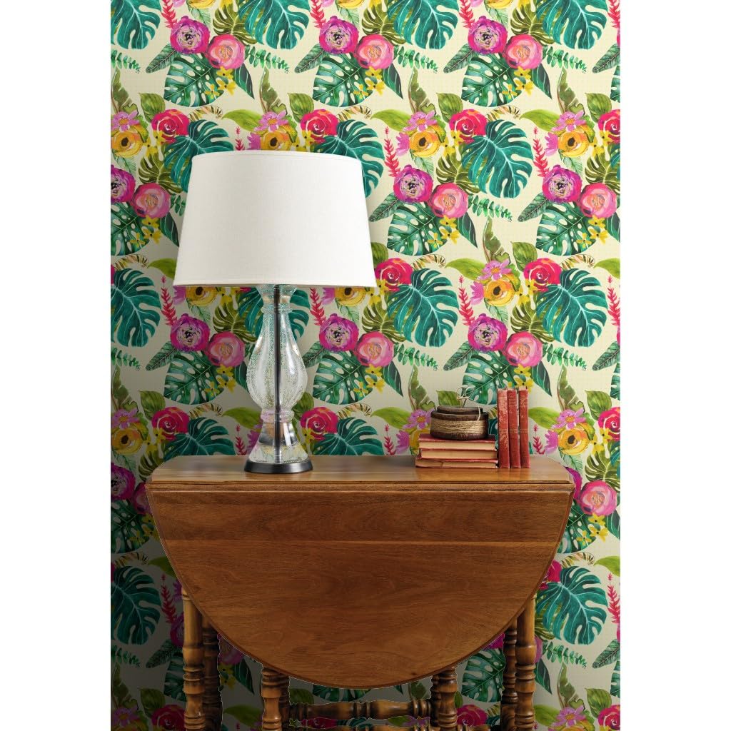 Commercial Grade Wallpaper 27ft x 2ft - Boho Tropical Floral Bohemian Paradise Traditional Peel and Stick Wallpaper by Spoonflower | Perfect for Bedroom, Living Room, Office & Home Decor