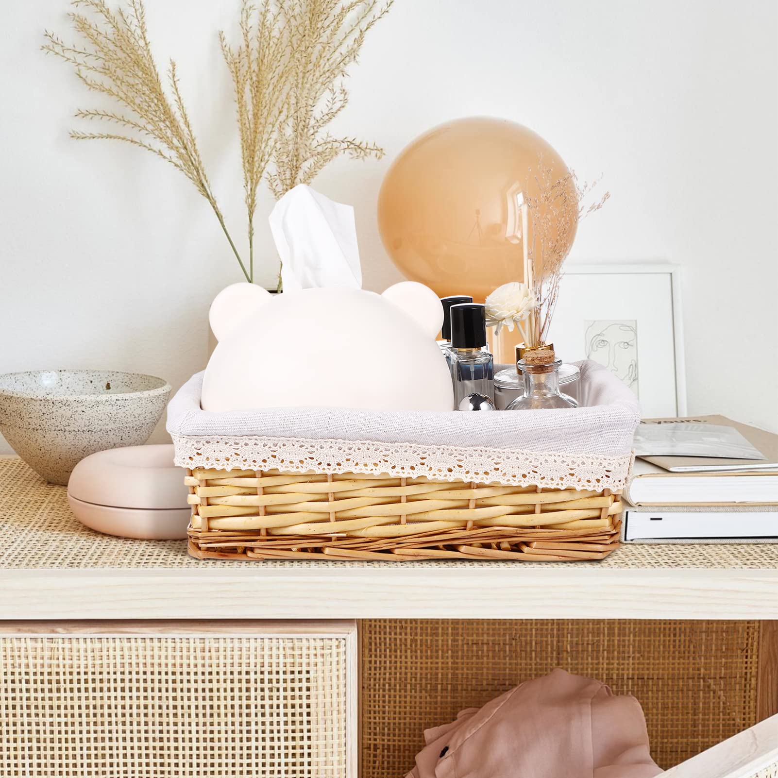 Woven Wicker Storage Basket - Home & Desktop Organizer for Office & Living Room