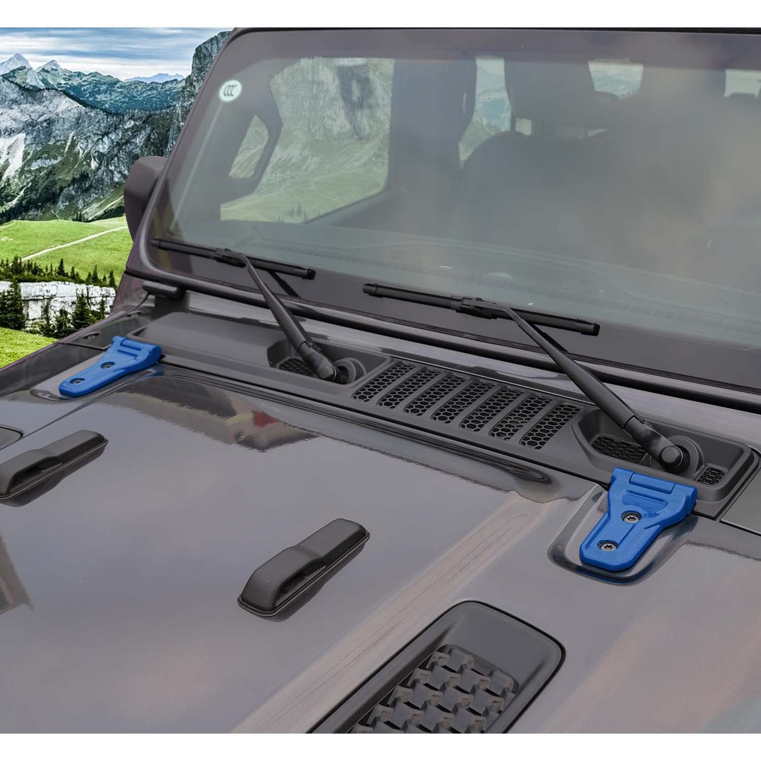 Jeep Wrangler JL JLU & Gladiator JT Hood Hinge Cover (2018-2023) - Exterior Decoration Accessory Kit in Blue | Durable Protective Upgrade for Off-Road Adventures & Car Shows