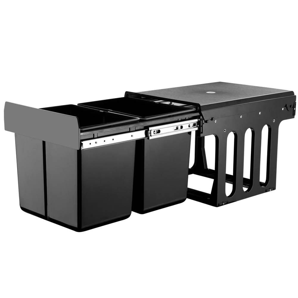 Cefito 2x15L Pull Out Trash Can - Dual Compartment Kitchen Waste Bin with Soft Close Drawer, Black | Perfect for Under Sink Organization & Cabinet Storage