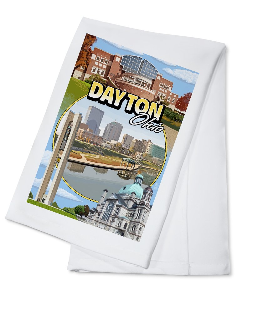 Premium 100% Cotton Tea Towel Set - Dayton Ohio Montage Scenes Decorative Hand Towels for Kitchen, Bathroom & Home Decor | Perfect for Dish Drying, Gift Giving & Farmhouse Style Decor