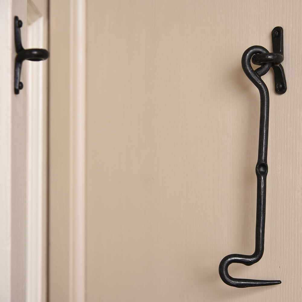 Black Beeswax Coated Exterior Cabin Hook - Rustproof Door & Window Latch for Barn, Shed, and Cabin Use
