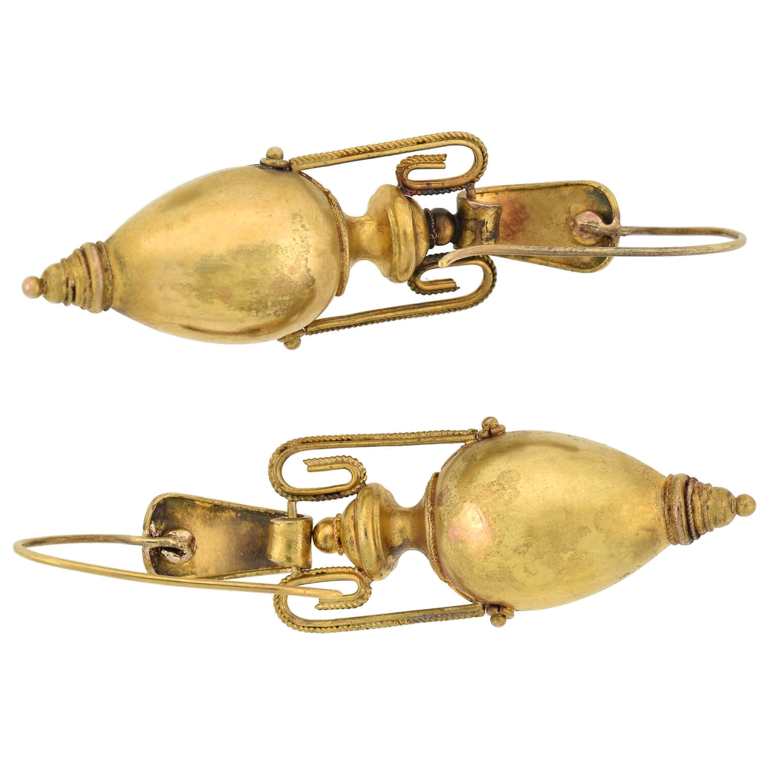 15kt Gold Victorian Etruscan Style Hanging Urn Earrings - Elegant Vintage Jewelry for Weddings & Special Occasions