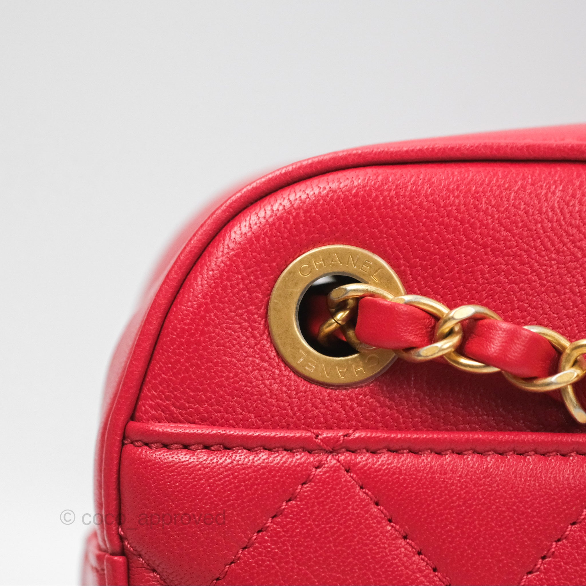 Chanel Red Goatskin Camera Bag with Aged Gold Chain Strap - Luxury Crossbody Bag for Women, Perfect for Parties & Evening Events
