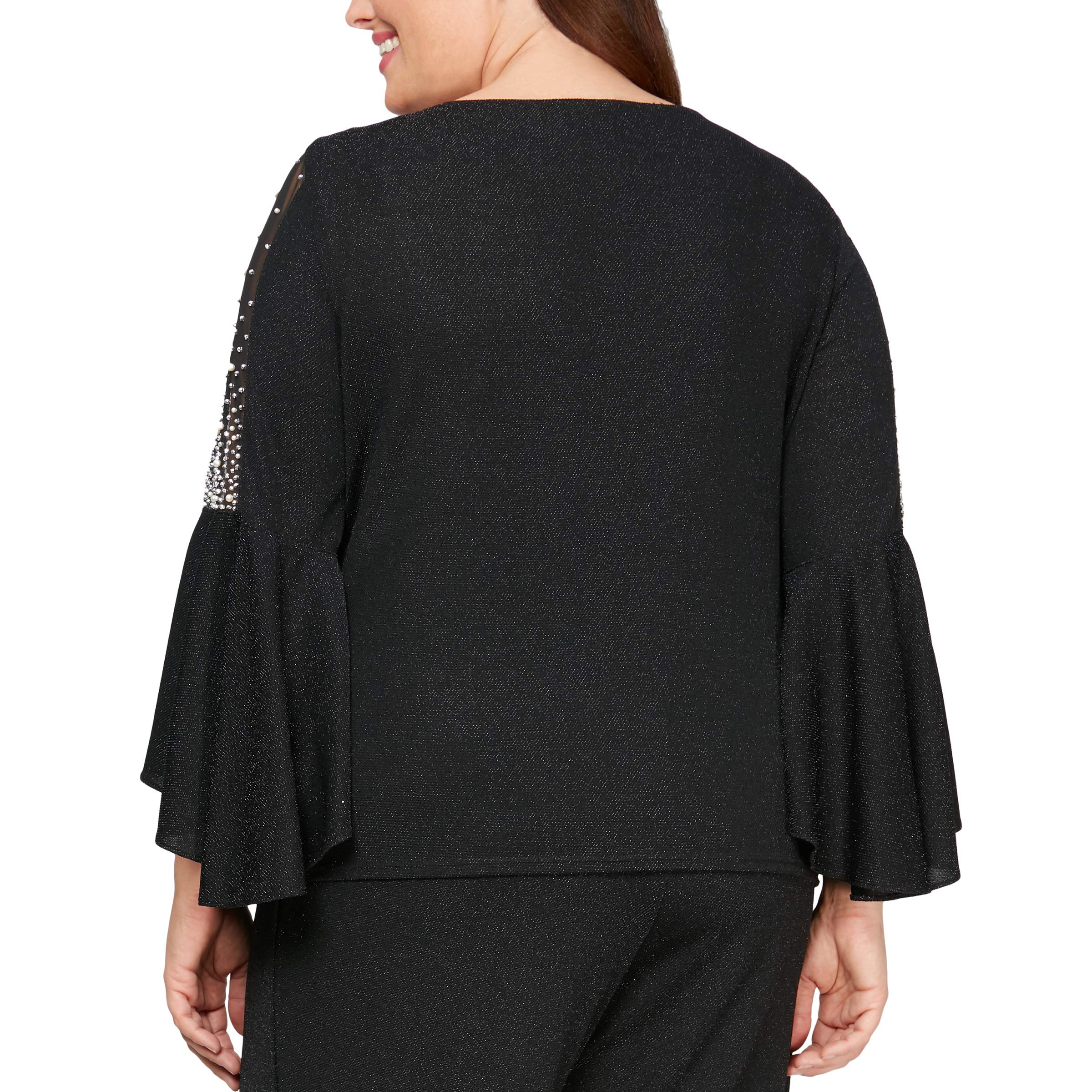 Alex Evenings Women's Plus Size Metallic Knit 3/4 Sleeve Blouse - Elegant Formal Top for Weddings, Parties & Office Wear | Pair with Pants or Skirts