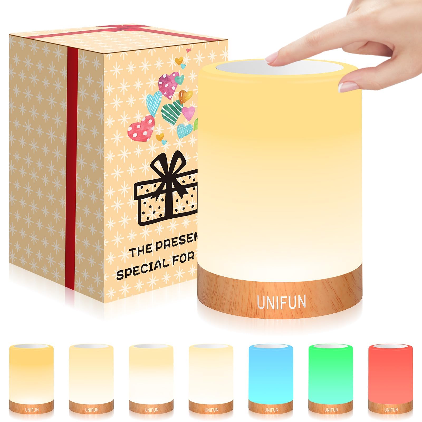 Touch Sensor Bedside Table Lamp - Dimmable Warm White & RGB Color Changing LED Light for Bedroom, Living Room, Office | Perfect Gift for Mom, Father’s Day, Christmas & Holidays (Taller Size) | Creates Cozy Ambiance for Reading, Relaxing & Nightstand Decor