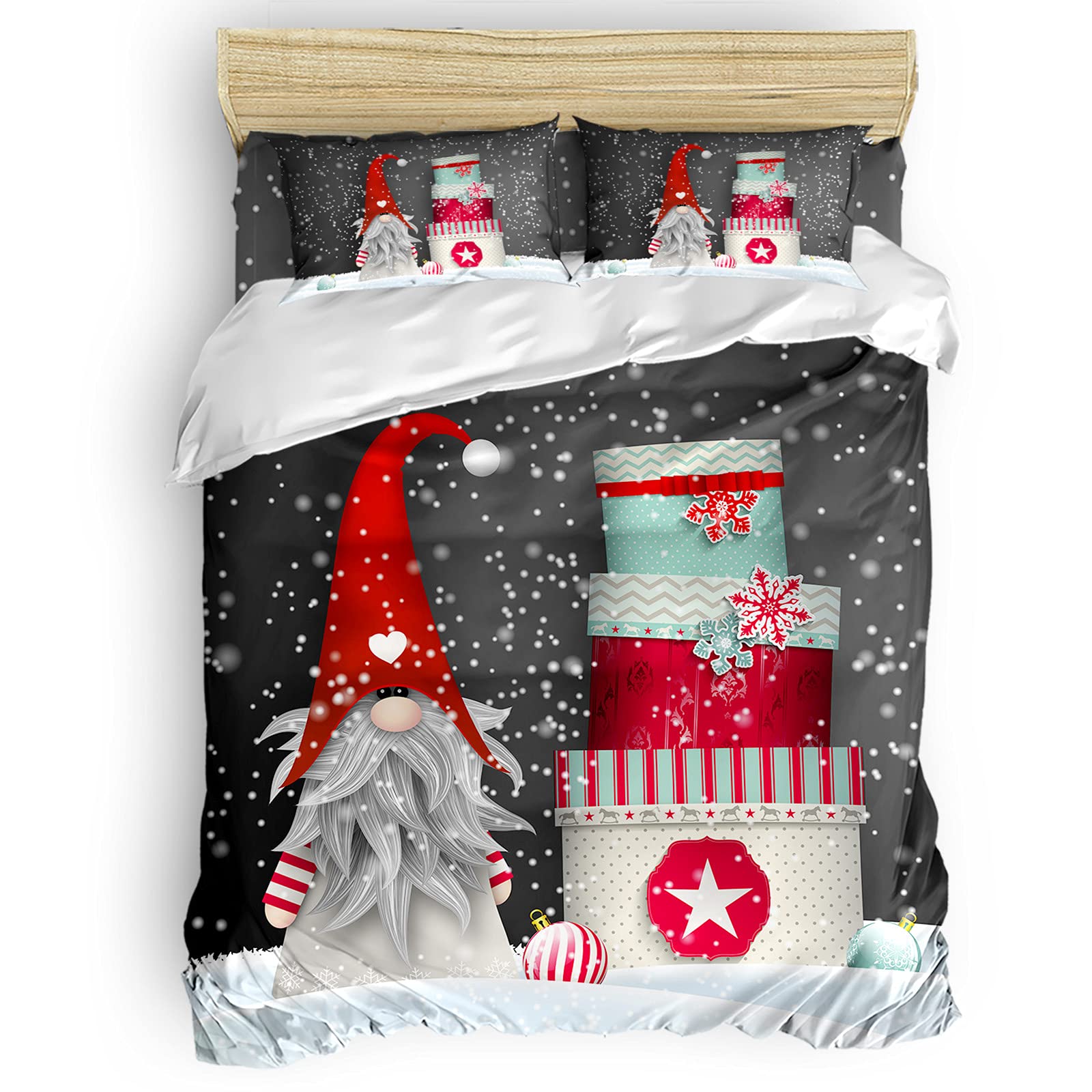 Christmas Gnome Twin 4-Piece Bedding Set - All-Season Warm Comforter Cover with Sheets & 2 Pillowcases - Gray Xmas Gift for Holiday Home Decor - Perfect for Winter Bedrooms & Cozy Seasonal Styling
