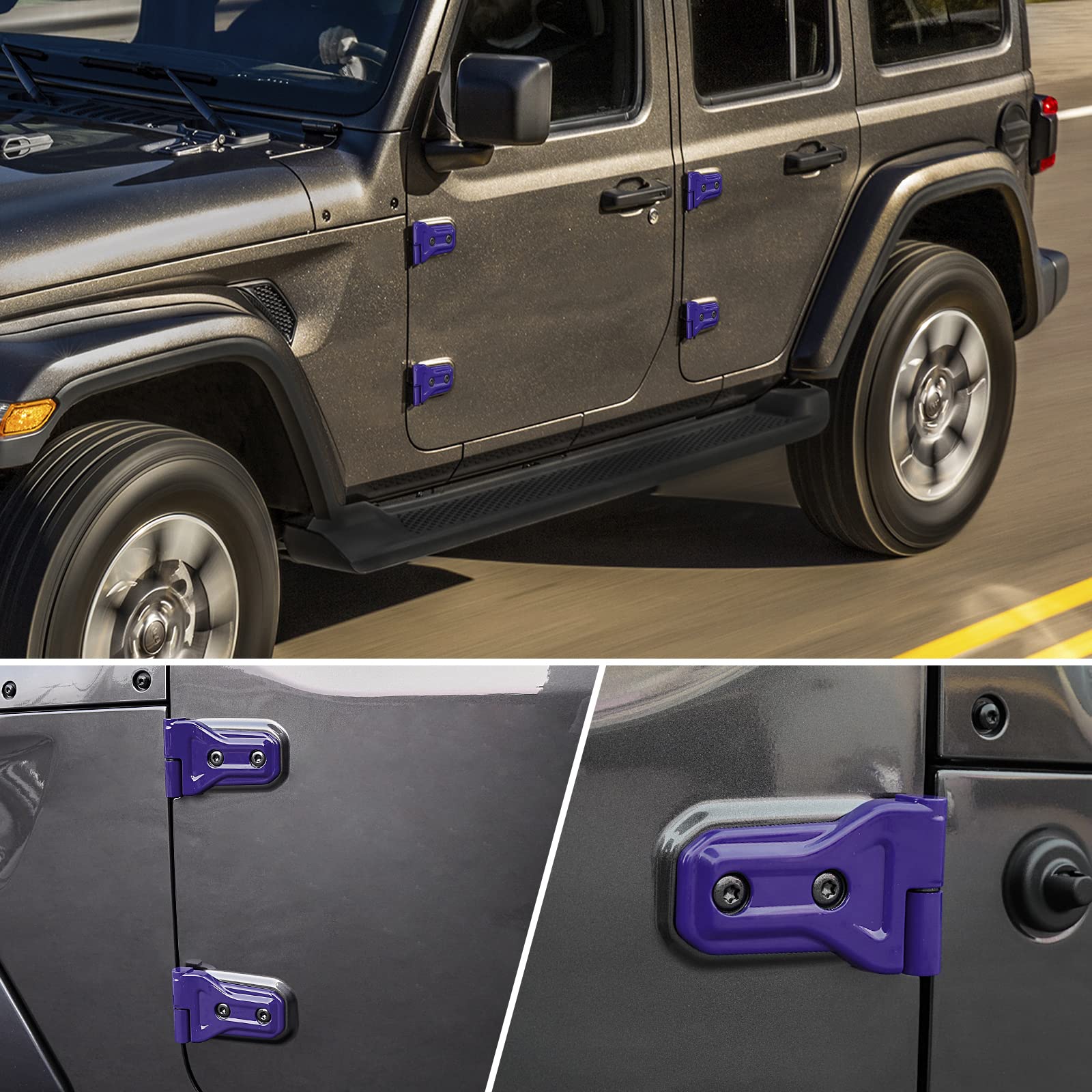RT-TCZ Jeep Wrangler JLU & Gladiator JT Door Hinge Covers (2018-2024) - 8-Pack Purple Exterior Trim Accessories for Front & Rear Doors | Weatherproof Protection & Stylish Upgrade for Off-Road Adventures