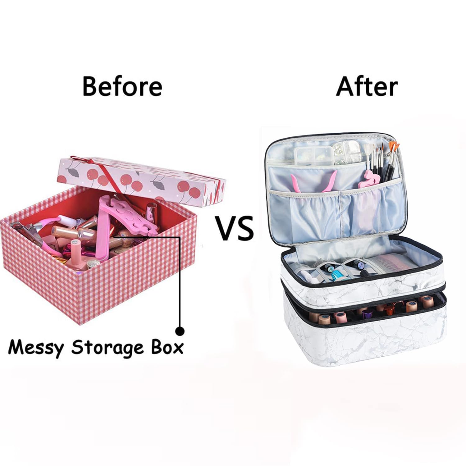 30-Slot Nail Polish Organizer - Double Layer Storage for Manicure Set & Travel | White Cosmetic Case