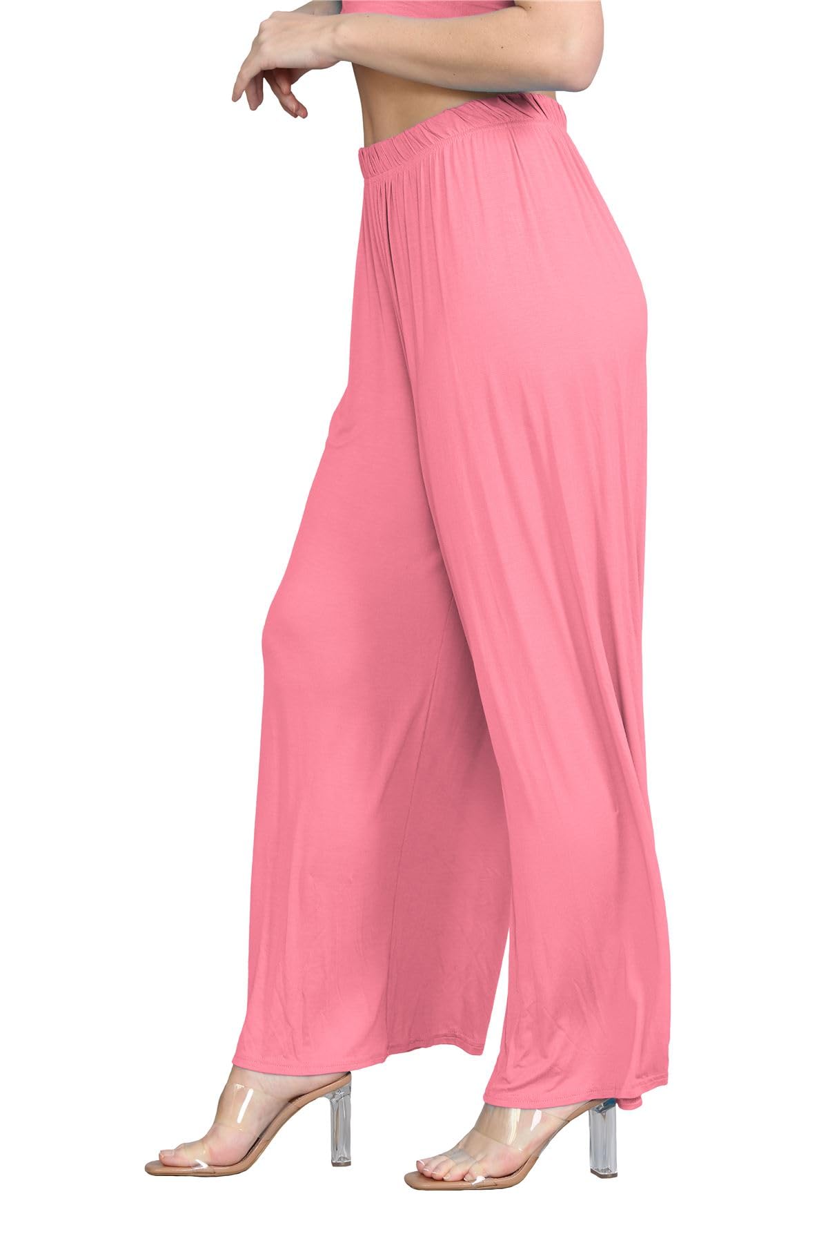 Janisramone® Women's Plain Wide Leg Palazzo Pants - High Waisted Comfortable Trousers for Office, Travel & Casual Wear | Elegant Flowy Palazzo Pants for Women