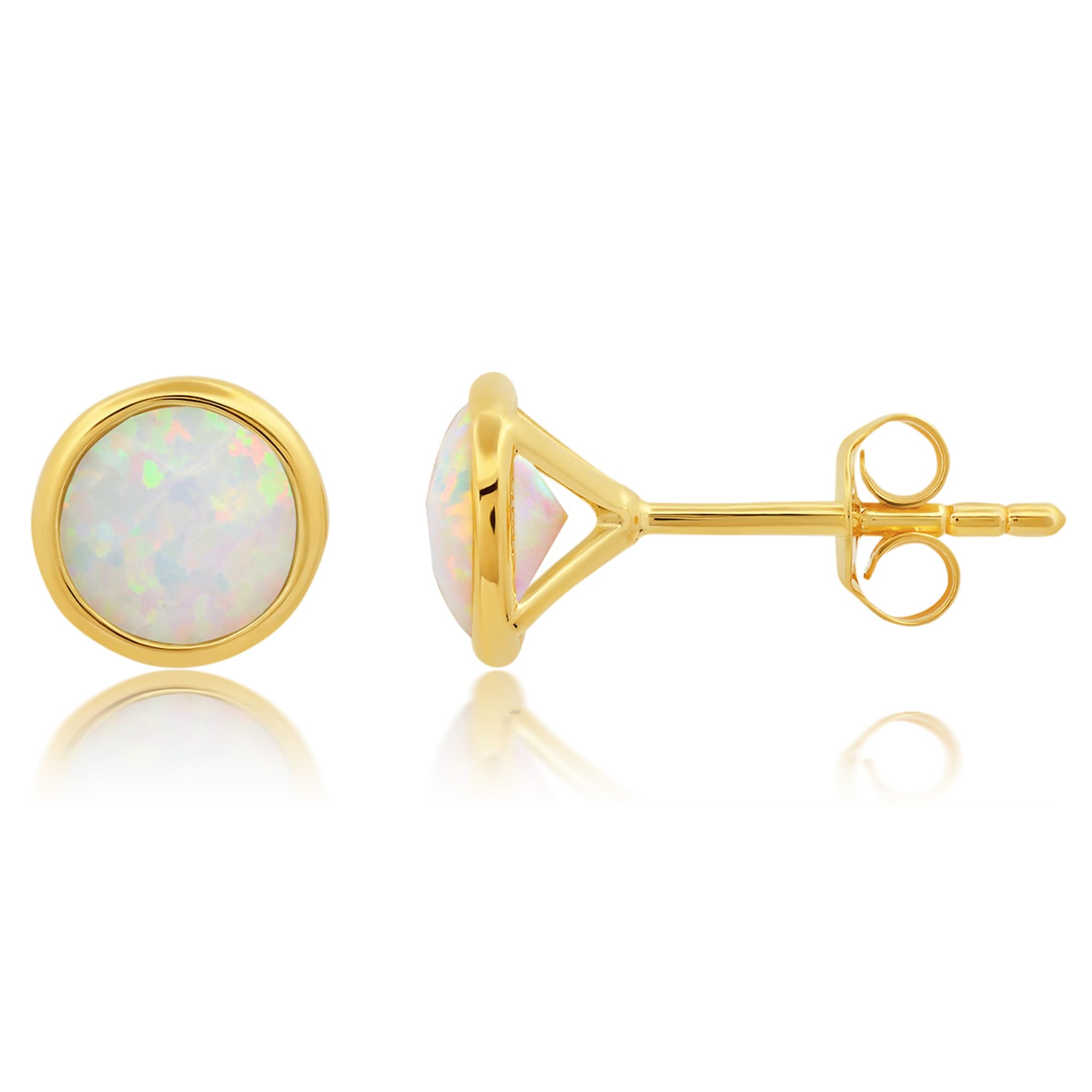 6mm October Birthstone Stud Earrings for Women - 925 Sterling Silver Round Fire White Opal Jewelry, Hypoallergenic Push Back Bezel Setting | Perfect Gift for Birthdays, Anniversaries & Special Occasions