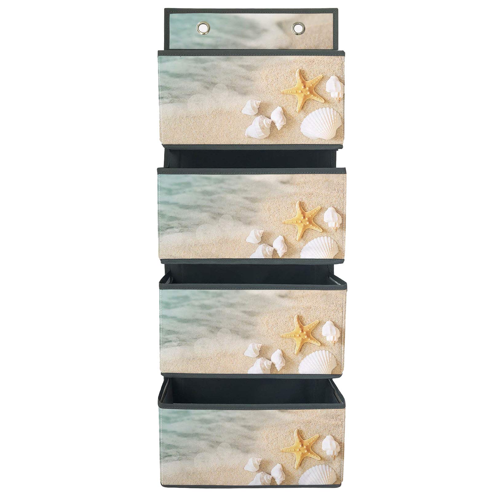 JoyLamoria Over Door Hanging Shelves Storage Organizer - 4 Pockets Wall Mount Closet Organizer for Toys, Clothes & Accessories | Space Saving Solution for Home, Hotel, Baby Room, Kitchen & Bathroom | Perfect for Beach Shell & Starfish Collection Storage