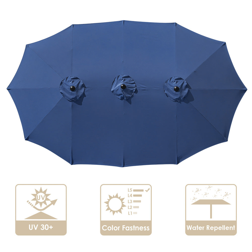 TheLAShop 15'x9' 12-Rib Rectangular Patio Umbrella Replacement Canopy - Durable Outdoor Sun Shade for Poolside, Garden, and Backyard Relaxation