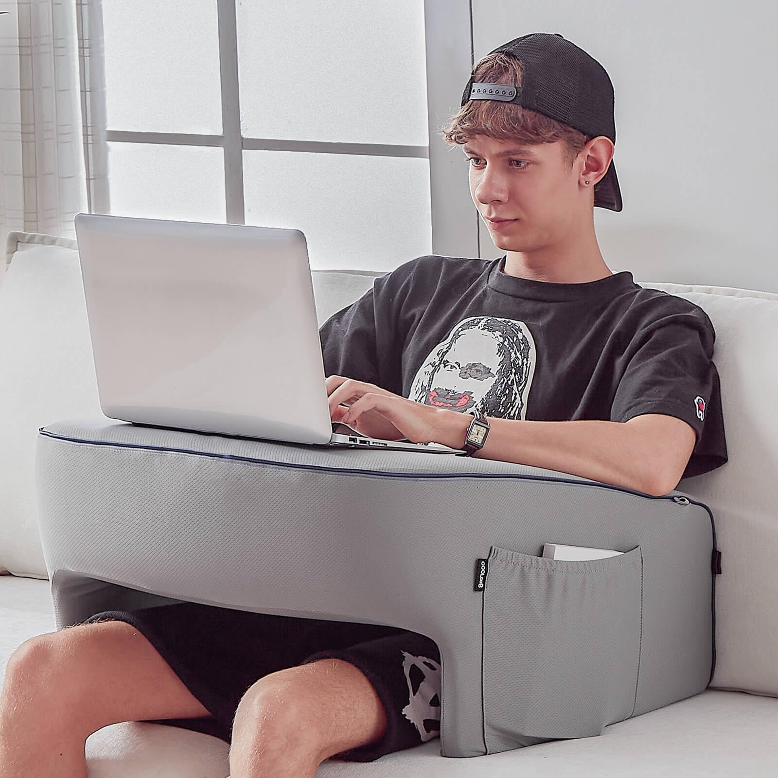 Memory Foam Lap Desk Pillow for Laptop - Portable Bed Desk Cushion for Working, Gaming, Reading & Crocheting on Bed, Couch or Floor (Grey) - Perfect for Home Office, Dorm Room & Travel Use