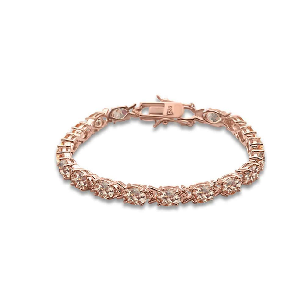 14K Rose Gold Plated Oval Morganite Sterling Silver Bracelet for Women - Elegant Jewelry Gift for Birthday, Anniversary & Special Occasions