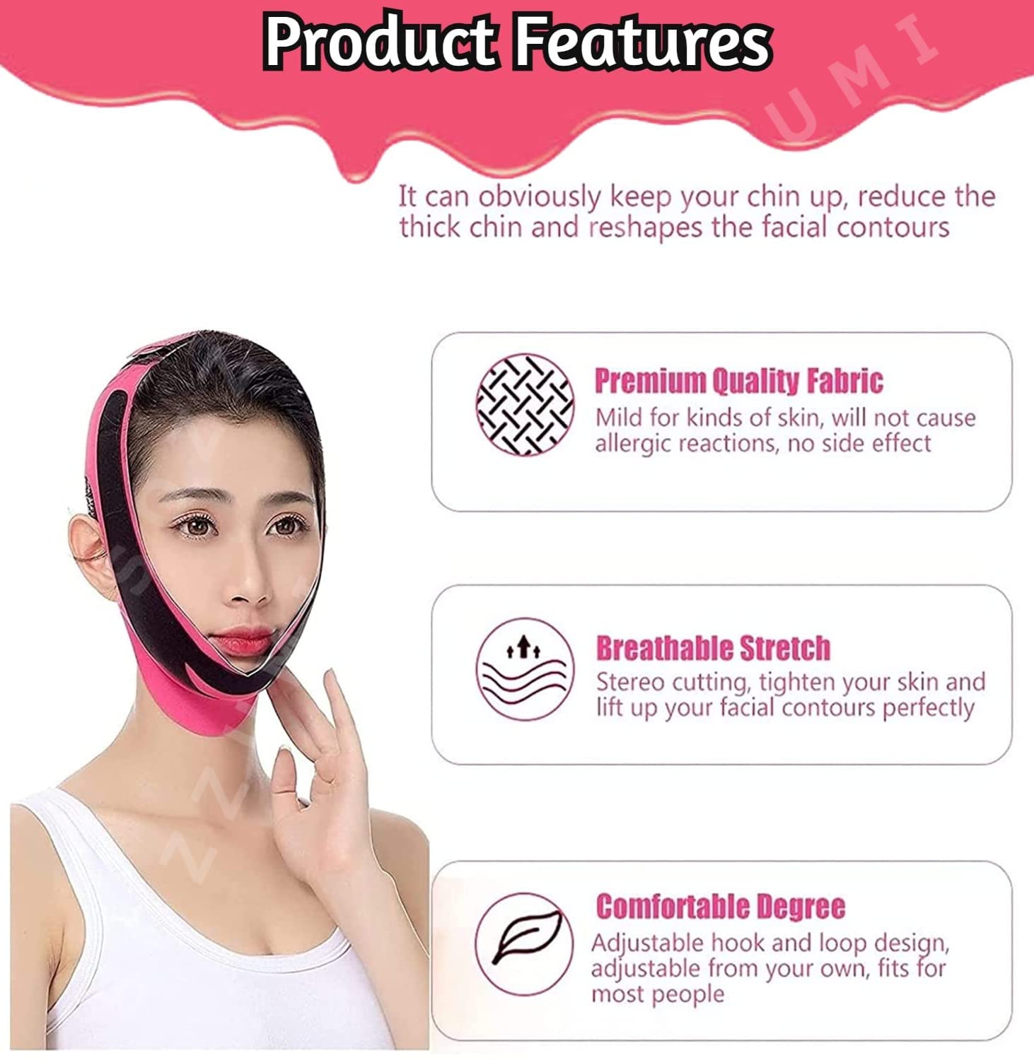 Sozzumi Face Slimming Mask - Double Chin Reducer & V Shape Lifting Belt for Women - Jawline Contouring & Chin Lift - Skin Tightening & Firming (Pink) | Perfect for Home Spa, Self-Care & Instant Facial Sculpting