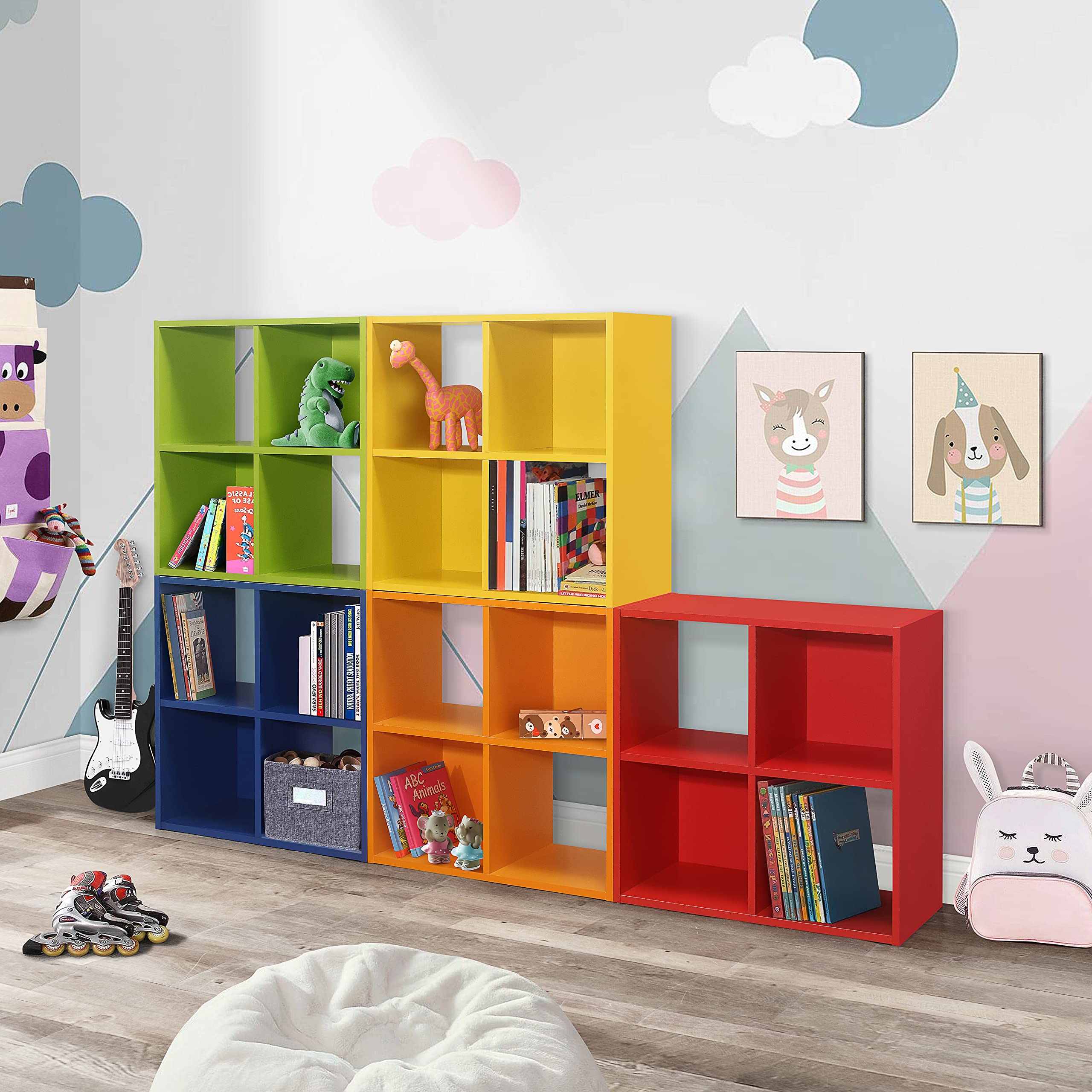 KB Designs - Green 4-Cube Toy Storage Organizer | Kids Bookcase & Bookshelf for Bedroom, Playroom, Nursery | Perfect for Organizing Toys, Books & Kids' Room Decor