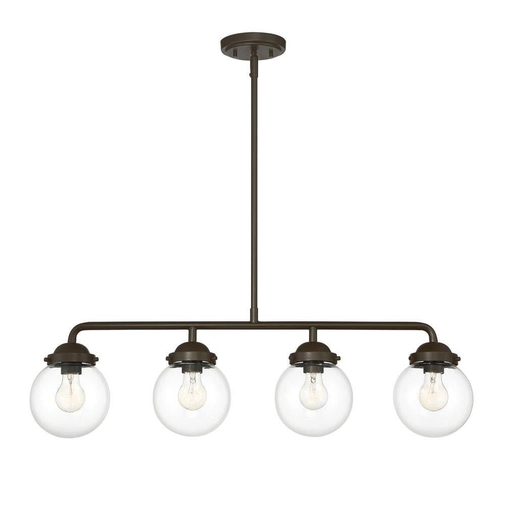 Knoll Designers Fountain 95938-ORB 4-Light Island Pendant Light - Oil Rubbed Bronze Finish with Clear Glass Shades for Kitchen Island, Dining Room or Bar Lighting