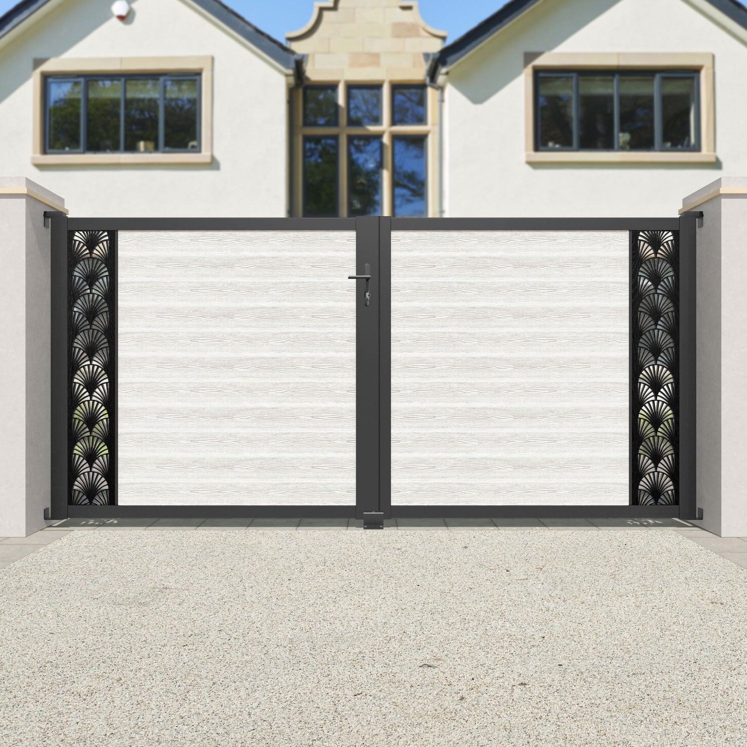 Classic Laurel Straight Top Driveway Gate - Light Stone Finish - Durable Wrought Iron Design for Home Security & Curb Appeal | Perfect for Residential Driveways, Gardens & Estate Entrances