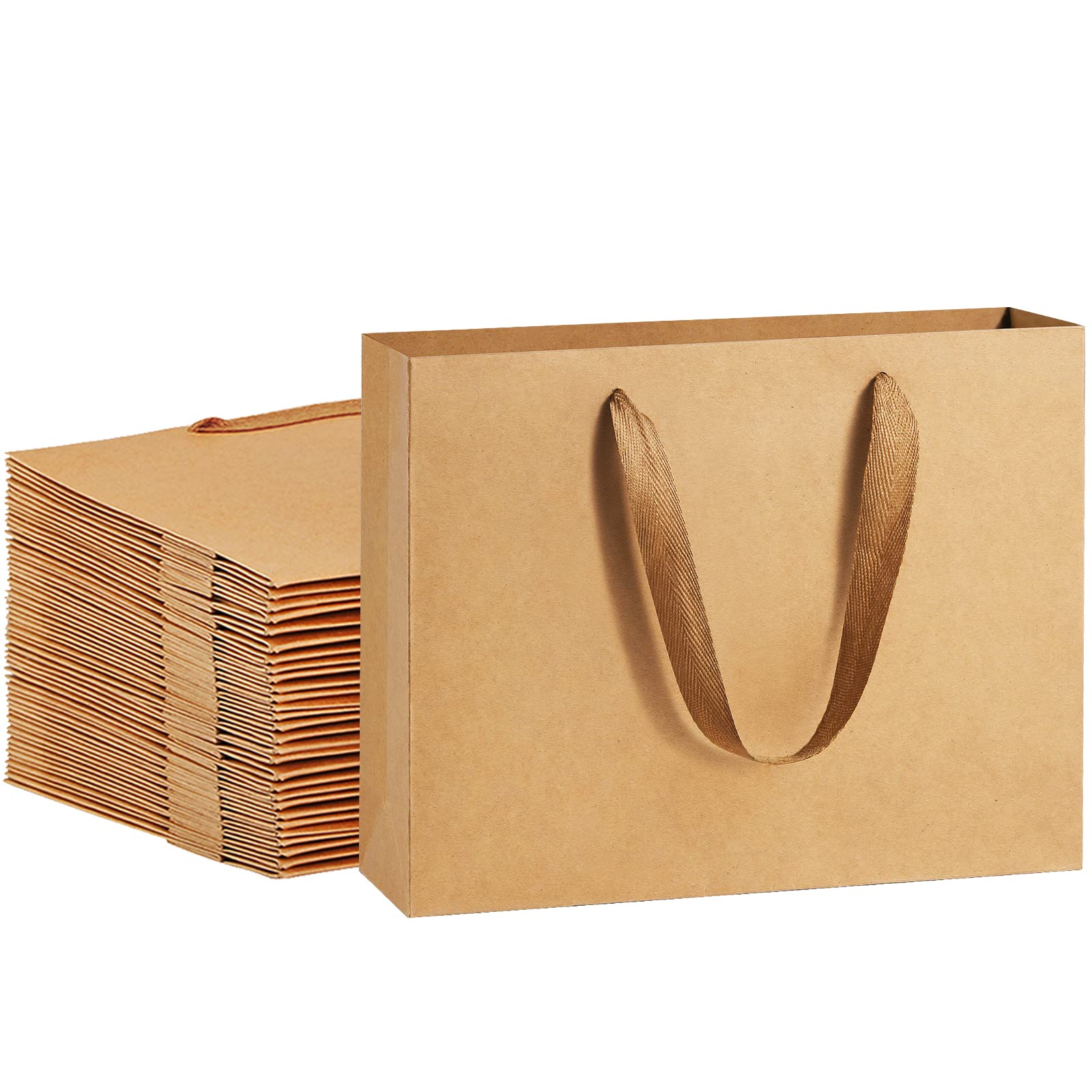 Premium 50-Pack Heavy Duty Kraft Brown Gift Bags with Soft Cloth Handles (10.6