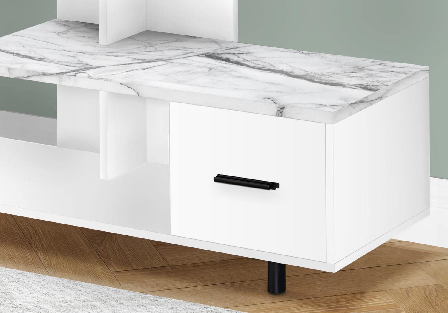 Monarch Specialties 2609 48-Inch TV Stand with Storage Drawer - White Marble Laminate Media Console for Living Room & Bedroom - 47.25