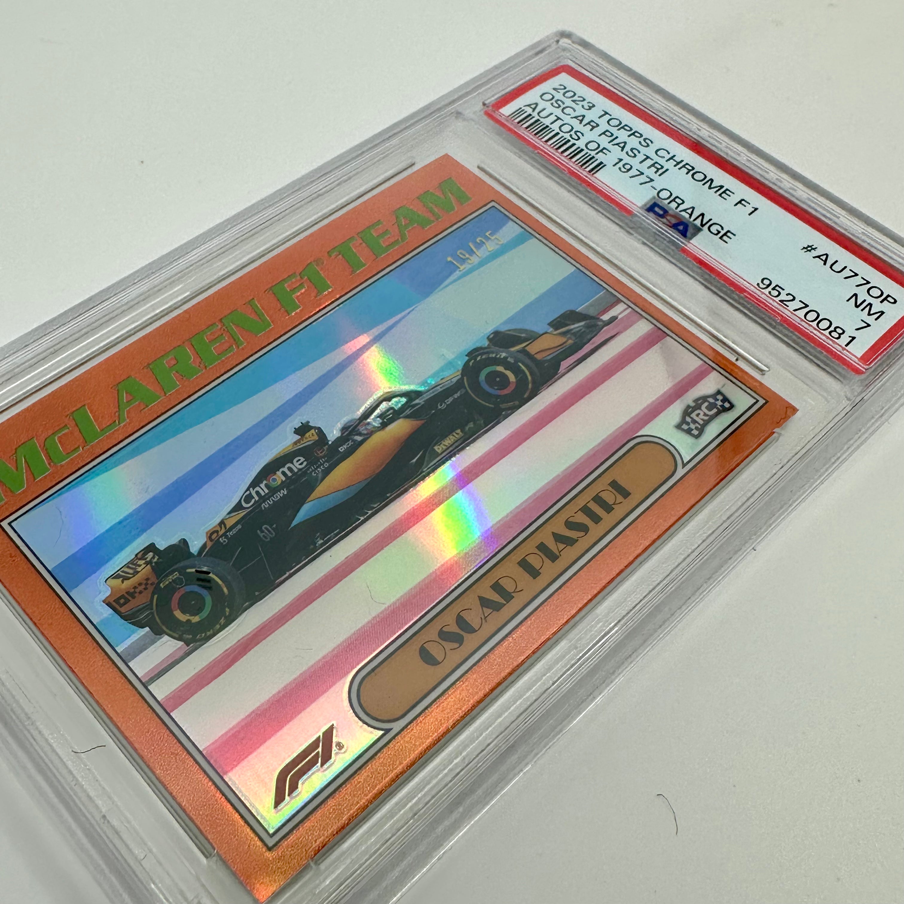 2023 Topps Chrome Oscar Piastri McLaren #AU77 Orange Refractor PSA 7 - Collectible Racing Driver Trading Card for Fans & Memorabilia Enthusiasts