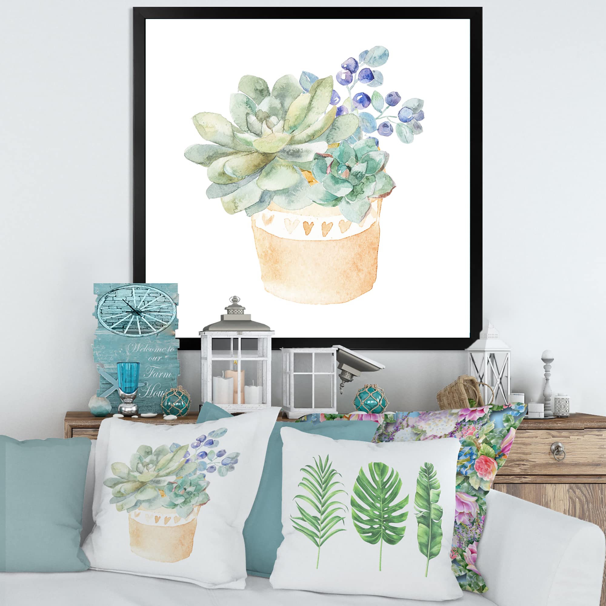 Succulent Flower in Terracotta Pot - Traditional Framed Wall Art for Home & Office Decor | Perfect for Living Room, Bedroom, or Gift