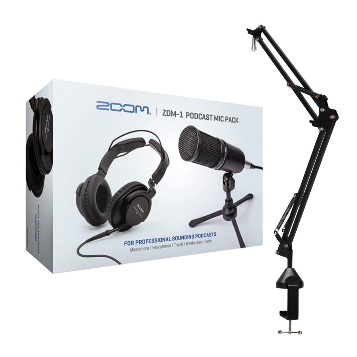Professional Zoom ZDM-1 Podcast Microphone Kit with Studio Headphones & XLR Cable - Complete Recording Bundle with Adjustable Boom Arm Stand for Podcasting, Streaming & Voice Overs