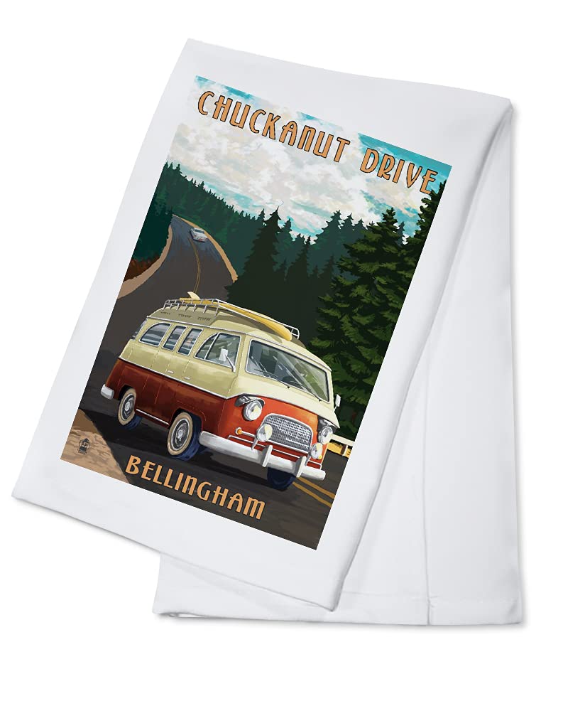 Bellingham Washington Chuckanut Drive Camper Van 100% Cotton Tea Towel - Decorative Hand Towel for Kitchen, Home & Van Life - Perfect for Camping, RV Travel & Farmhouse Decor