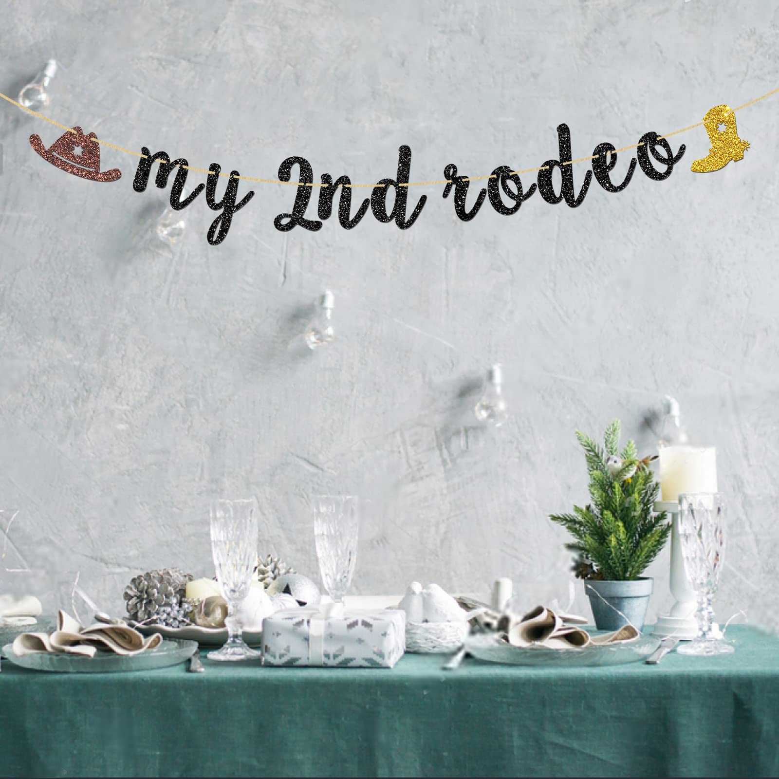 INNORU My 2nd Rodeo Banner - Mexican Themed 2nd Birthday Party Decorations for Cowboy & Cowgirl Western Birthday - Black Glitter Backdrop for Wild West Parties, Baby Showers & Western Theme Events