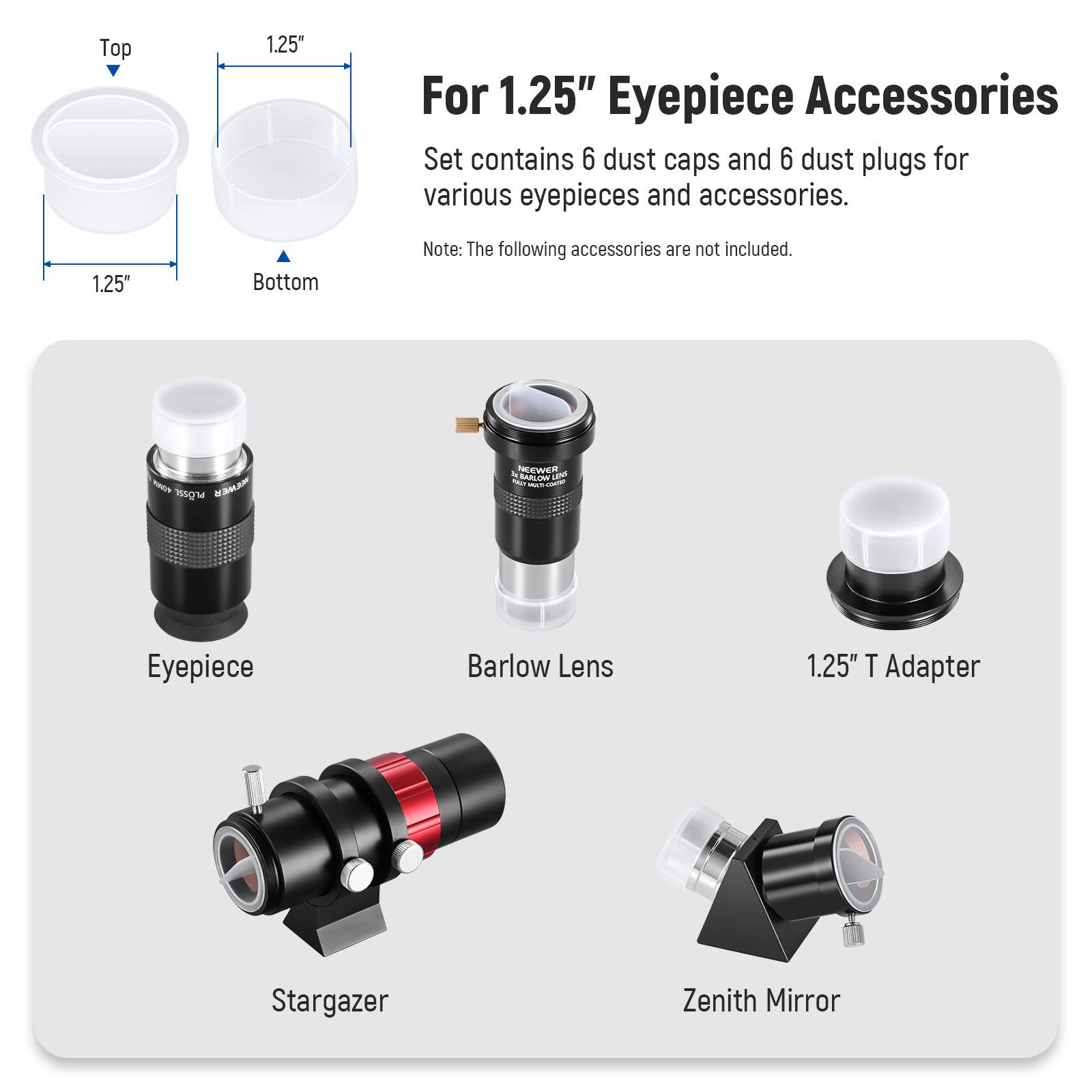 NEEWER LS T24 6-Piece Dust Cap Set for 1.25