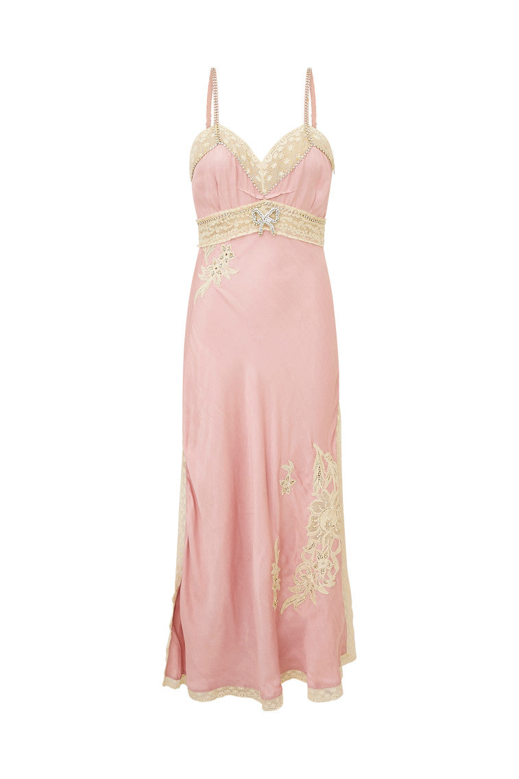 Valea Embellished Satin Maxi Dress for Women - Elegant Long Formal Evening Gown with Floral Lace Details - Perfect for Weddings, Parties, and Special Occasions