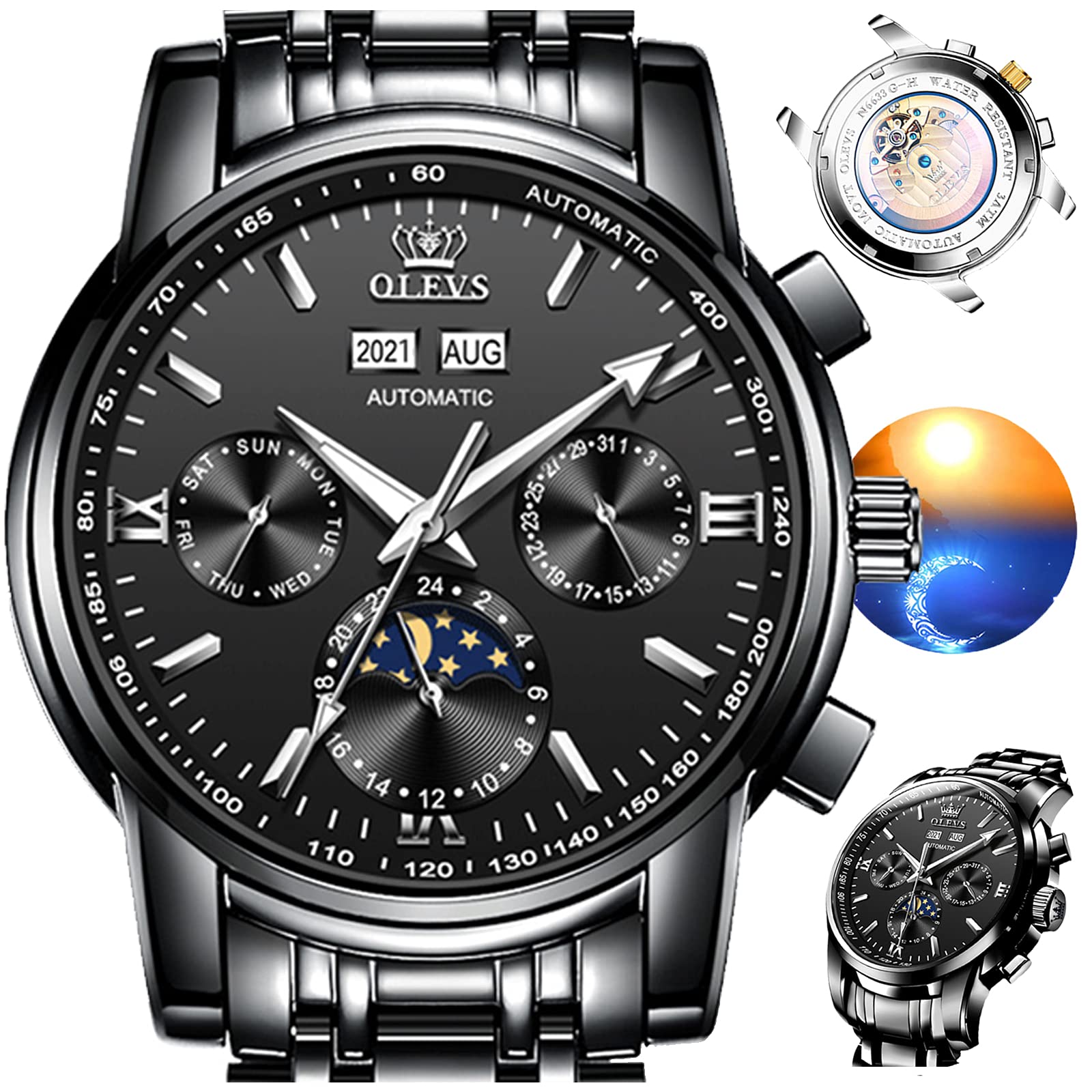 OLEVS Men's Automatic Mechanical Dress Watch - Stainless Steel Luxury Waterproof Wristwatch for Men | Perfect for Business, Formal Events & Everyday Wear