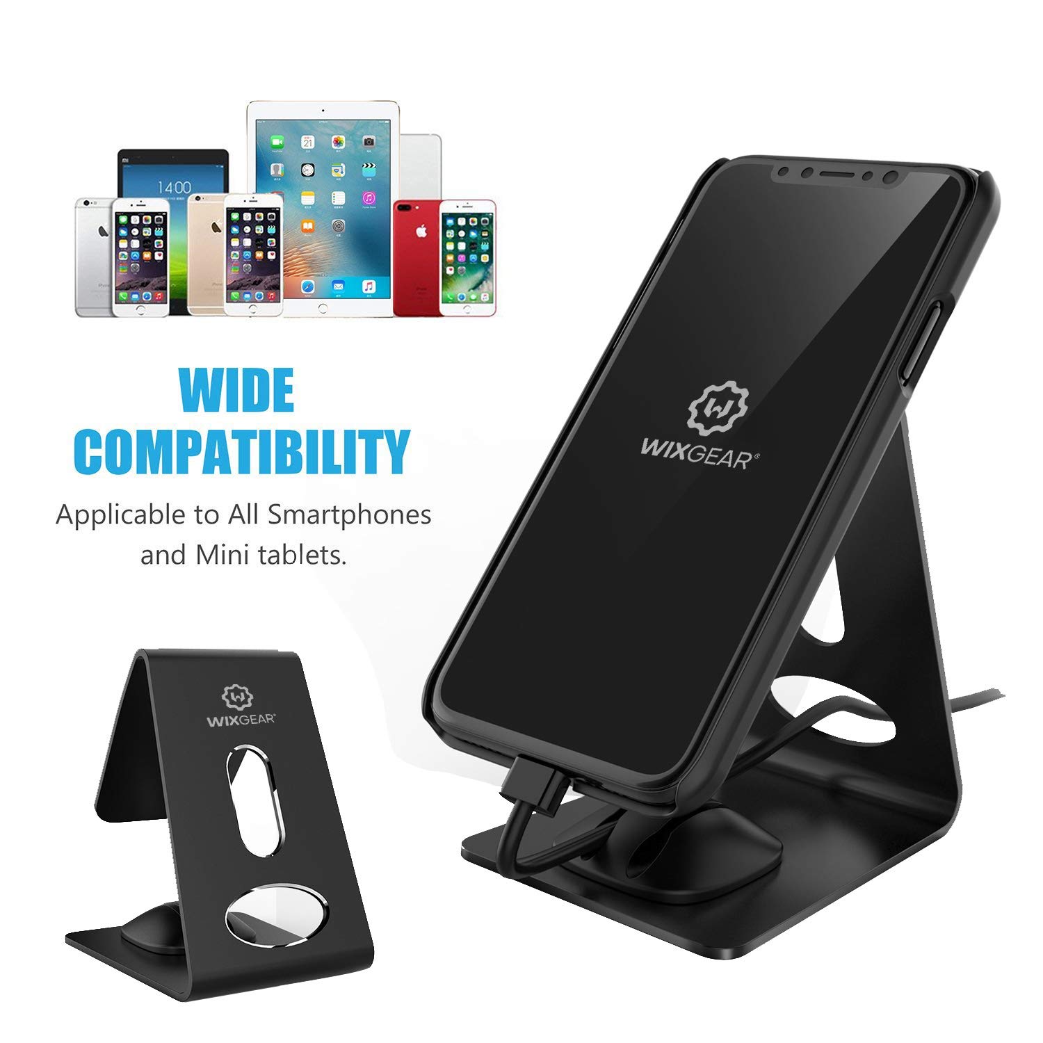 Premium WixGear Magnetic Phone Stand - Universal Phone Holder for iPhone, Android & Tablets - Sturdy Metal Desk Stand with Cord Organizer - Perfect for Office, Home & Travel Use