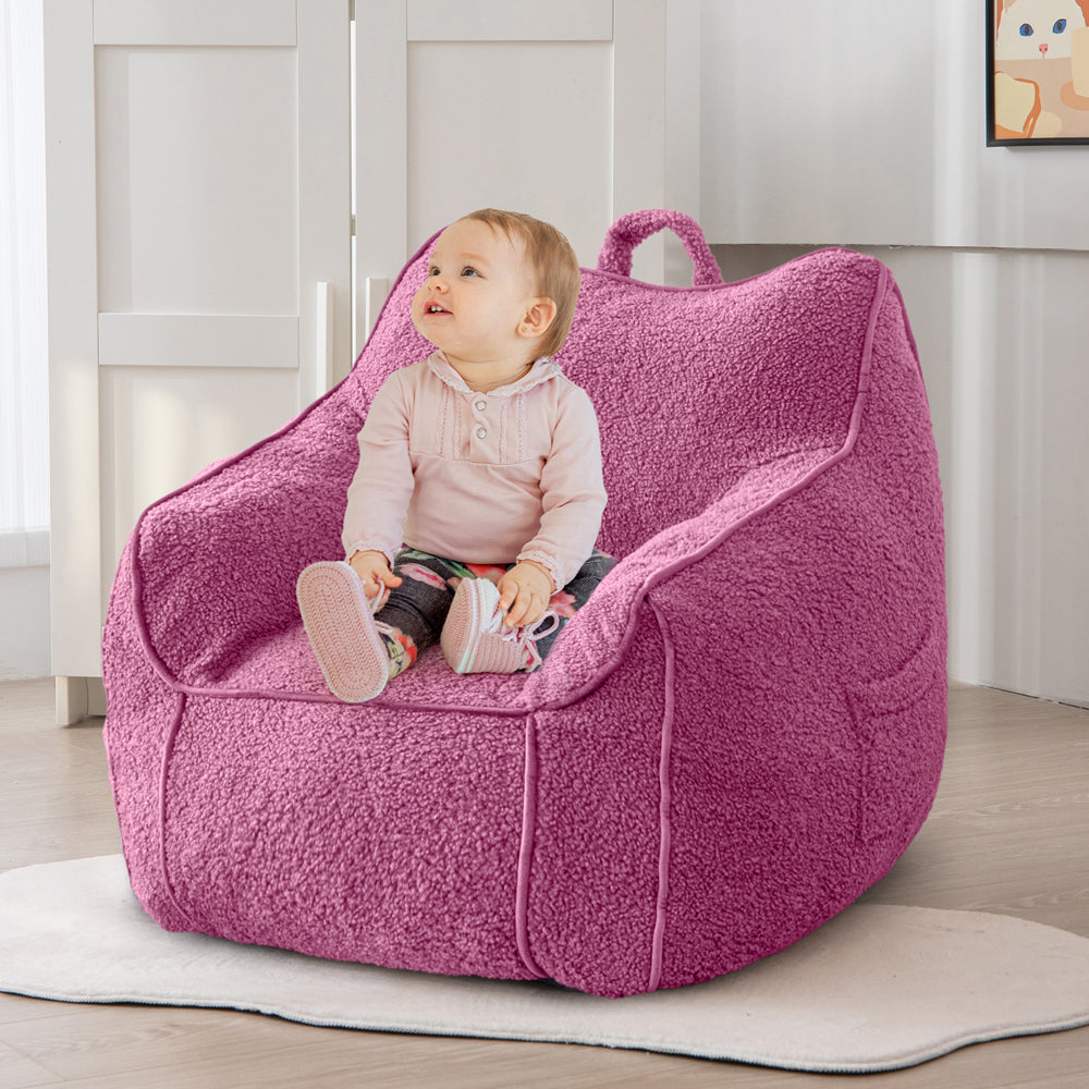 MAXYOYO Sherpa Kids Bean Bag Chair - Soft & Cozy Bean Bag Couch with Decorative Edges for Children's Room, Nursery or Playroom (Pink) - Perfect for Reading, Gaming & Relaxing
