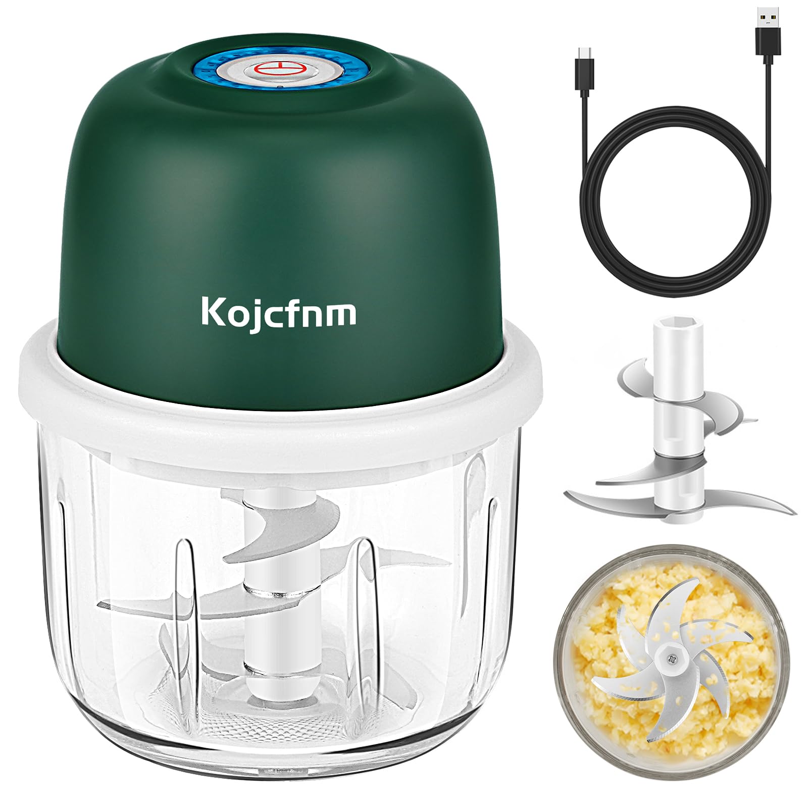Wireless Rechargeable Electric Food Chopper - 350ml Glass Bowl Mini Dicer with 6 Blades for Garlic, Vegetables, Onions & Spices | Compact Kitchen Gadget for Chopping, Slicing & Blending | Perfect for Meal Prep, Salads & Cooking (Dark Green)