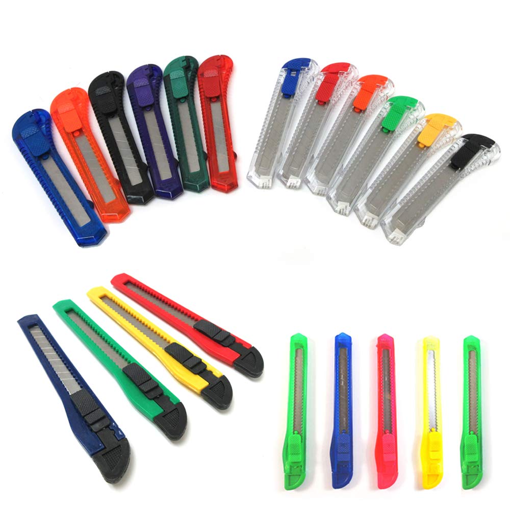 12-Piece Utility Knife Set with Retractable Snap-Off Blades - Heavy Duty Box Cutter with Lock & Razor Sharp Blades for Warehouse, Office, Construction, and DIY Projects