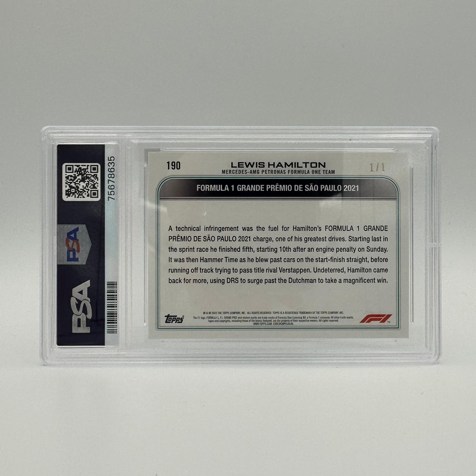 PSA 9 Lewis Hamilton 1/1 Grand Prix Winners #190 Foilfractor Trading Card - Rare Collectible for F1 Fans & Sports Memorabilia Enthusiasts