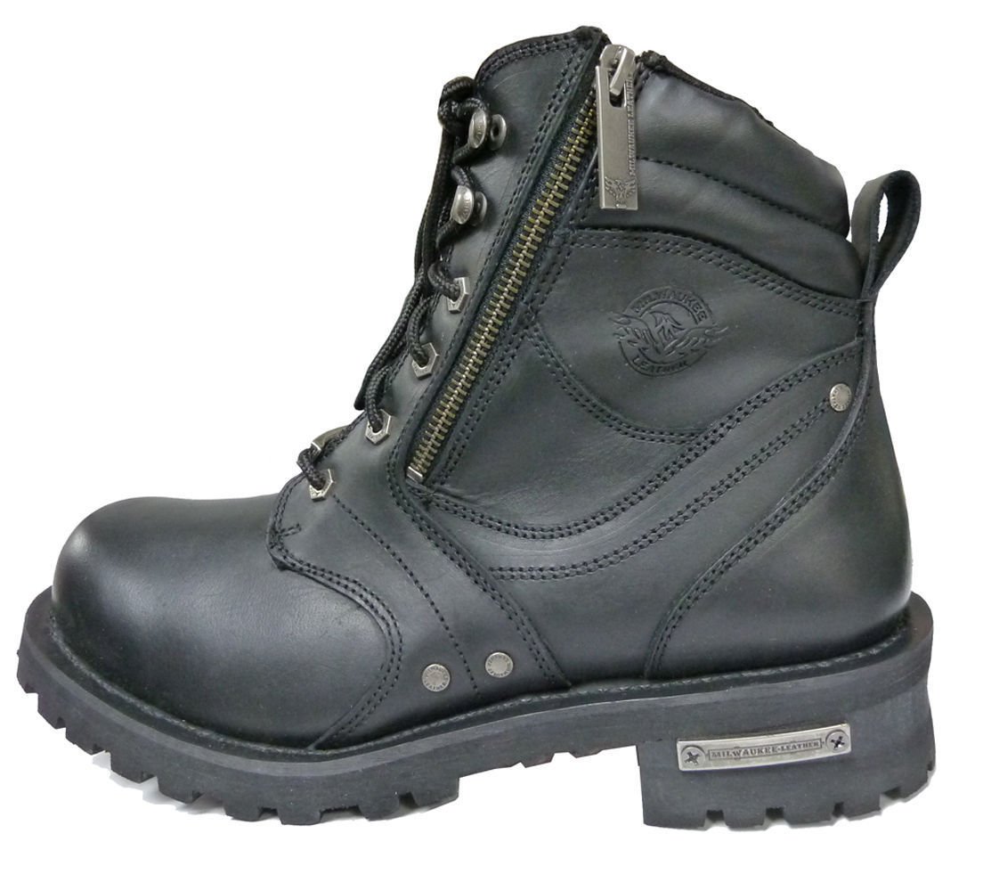 Milwaukee Leather Men's Motorcycle Boots - Durable Lace-Up & Side Zipper Design for Riding Comfort - Perfect for Cruiser, Touring & Adventure Bikes