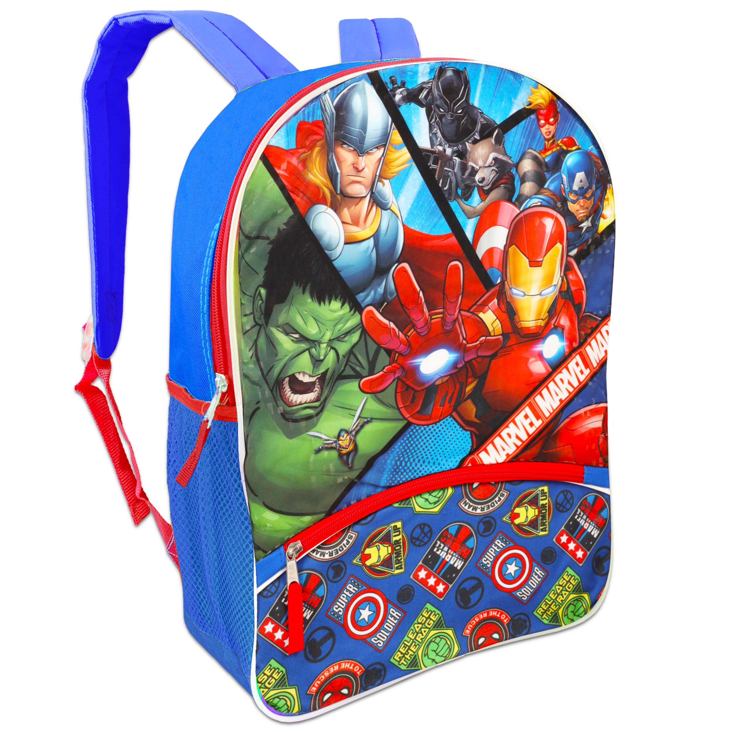 Marvel Avengers Backpack and Lunch Box Set for Kids - Spiderman School Bag, Superhero Lunch Bag with Stickers | Perfect for School, Travel & Daily Use
