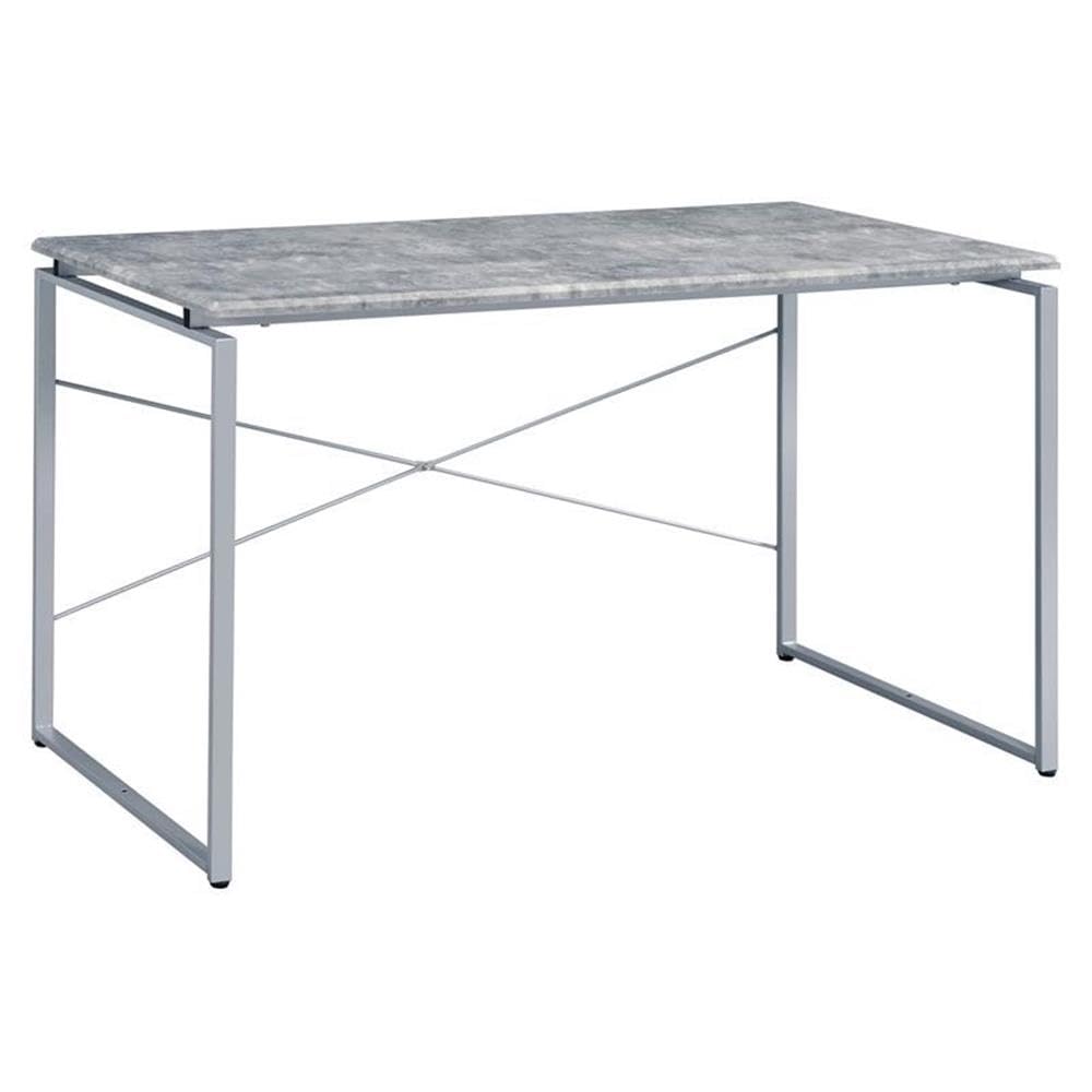 Acme Jurgen Modern Wooden Rectangle Writing Desk with Faux Concrete Top & Silver Metal Frame - Perfect for Home Office, Study Room & Small Spaces