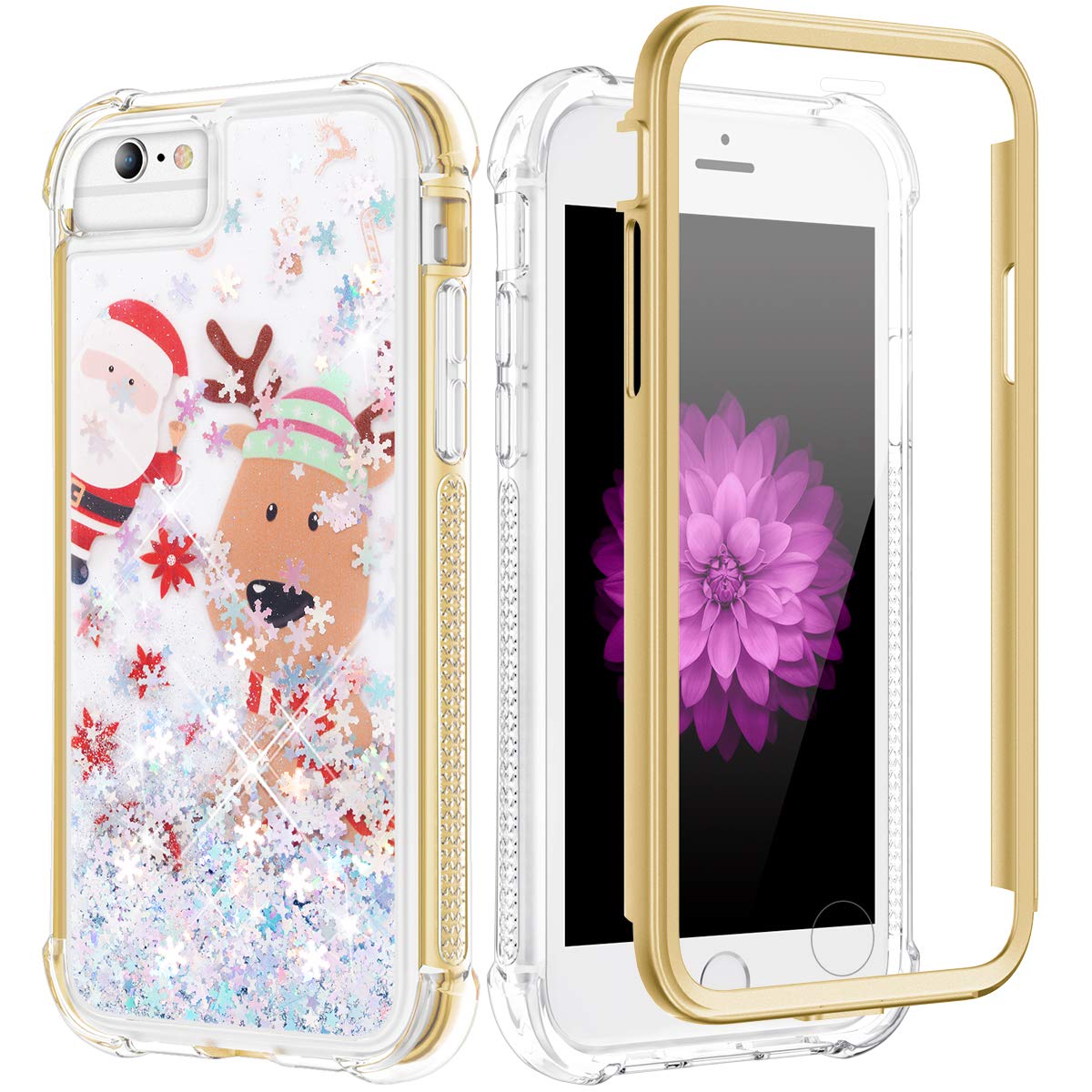 Caka Glitter Phone Case for iPhone 6/6S/7/8 Plus (5.5 inch) - Snowflake Liquid Bling Full Body Protective Cover for Women & Girls - Perfect for Christmas Gifts & Winter Holiday Season
