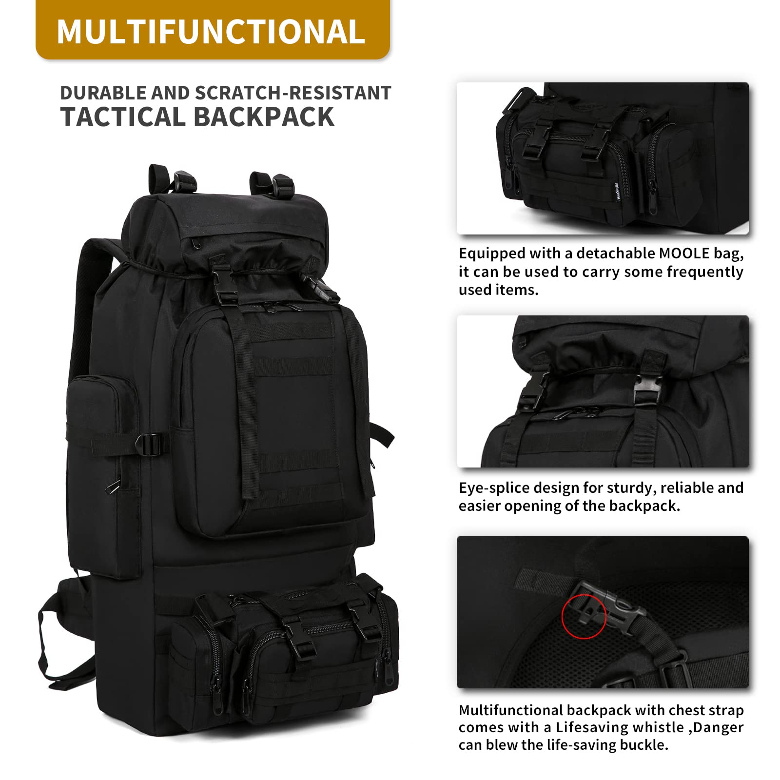 Tactical Backpack Military Grade - Large Capacity Molle Rucksack with Detachable Pouches for Camping, Hiking & Outdoor Adventures (Men & Women) - Perfect for Travel, Survival Gear & Everyday Use